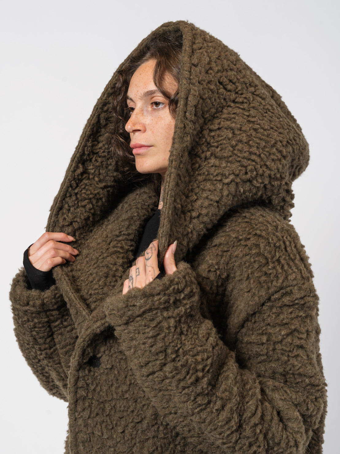 Wool-Blend Hooded Coat
