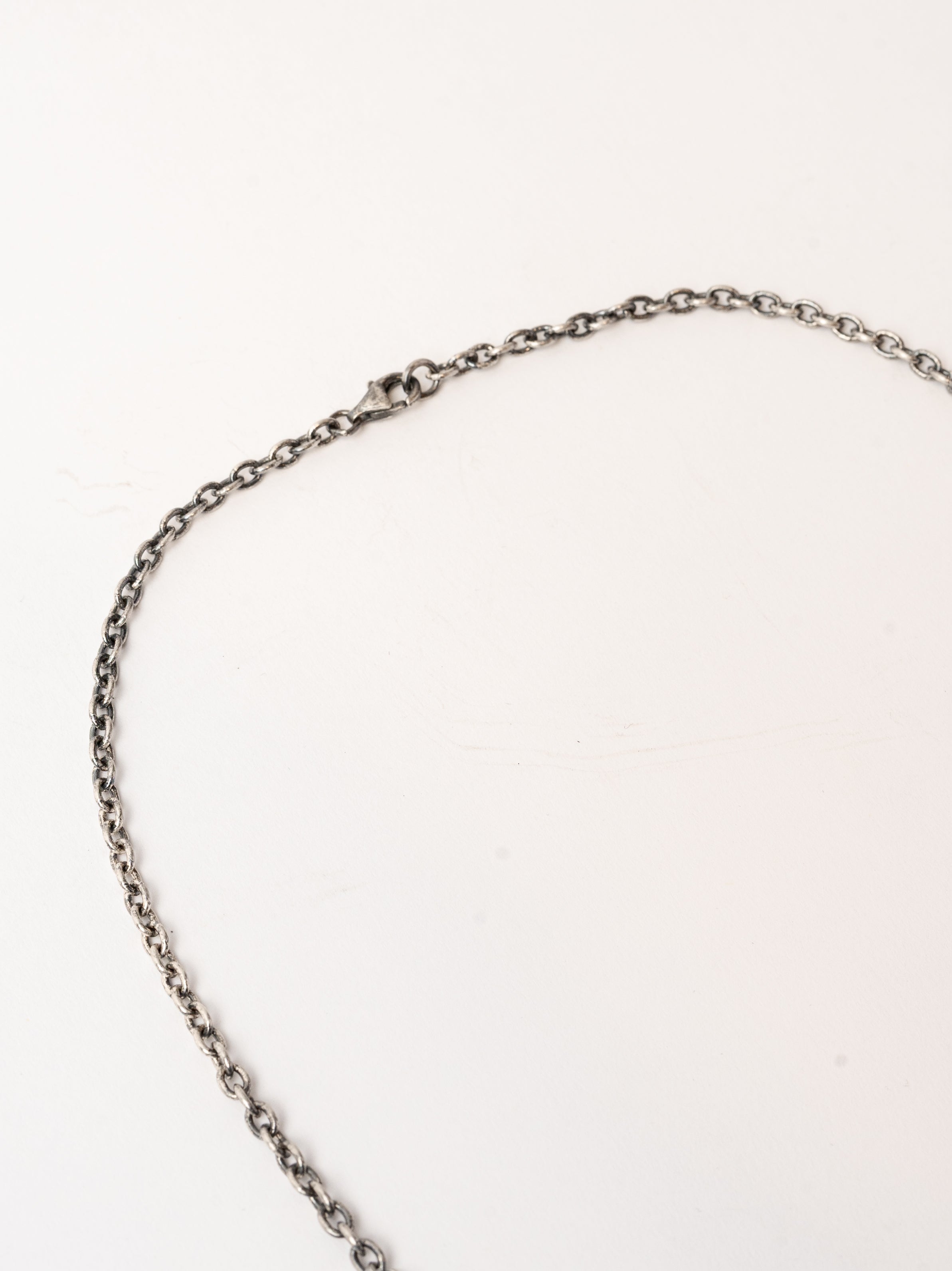 Sterling Silver Oval Pendant Necklace with Black Diamonds