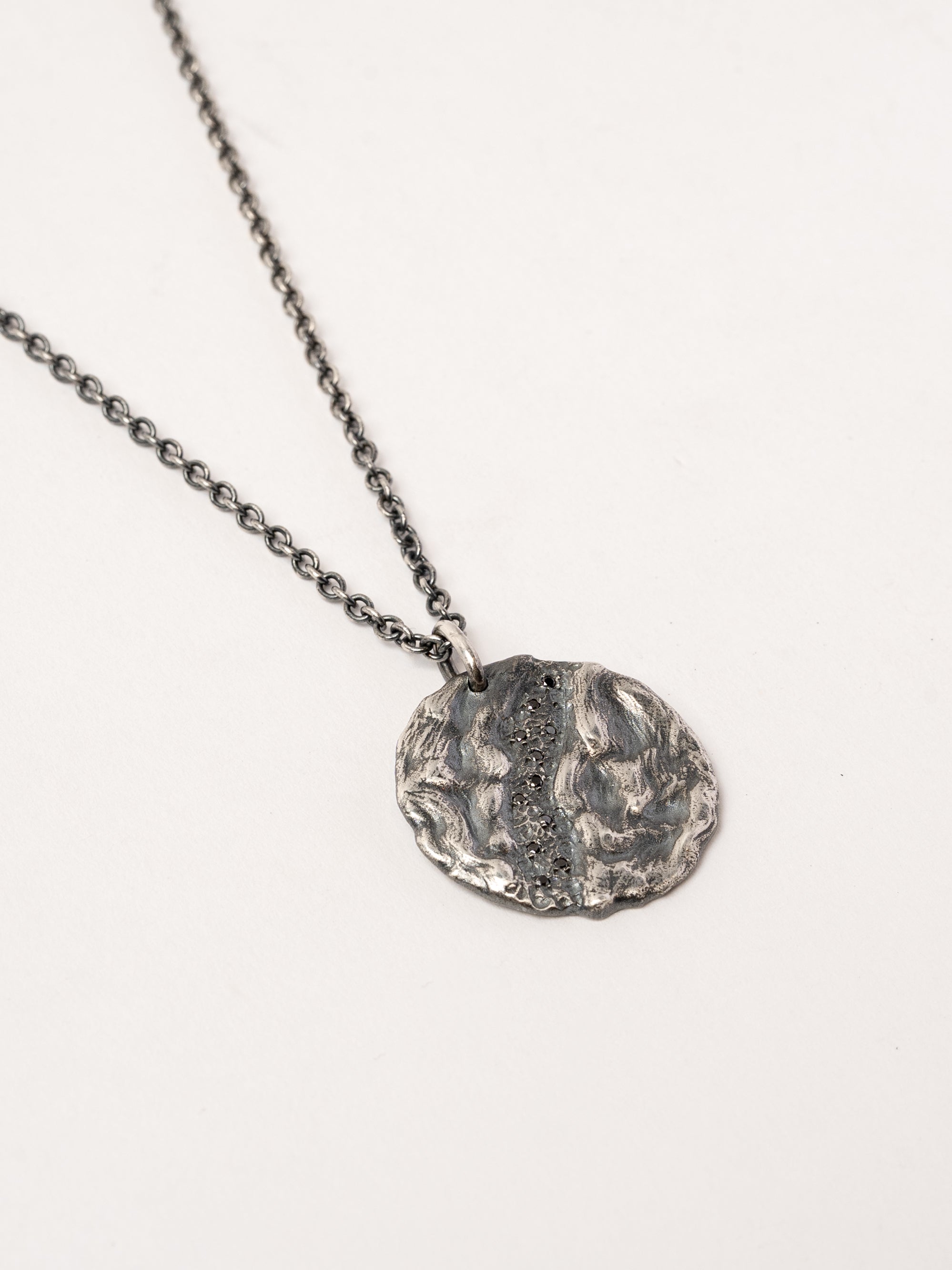 Textured Disc Necklace with Black Diamonds