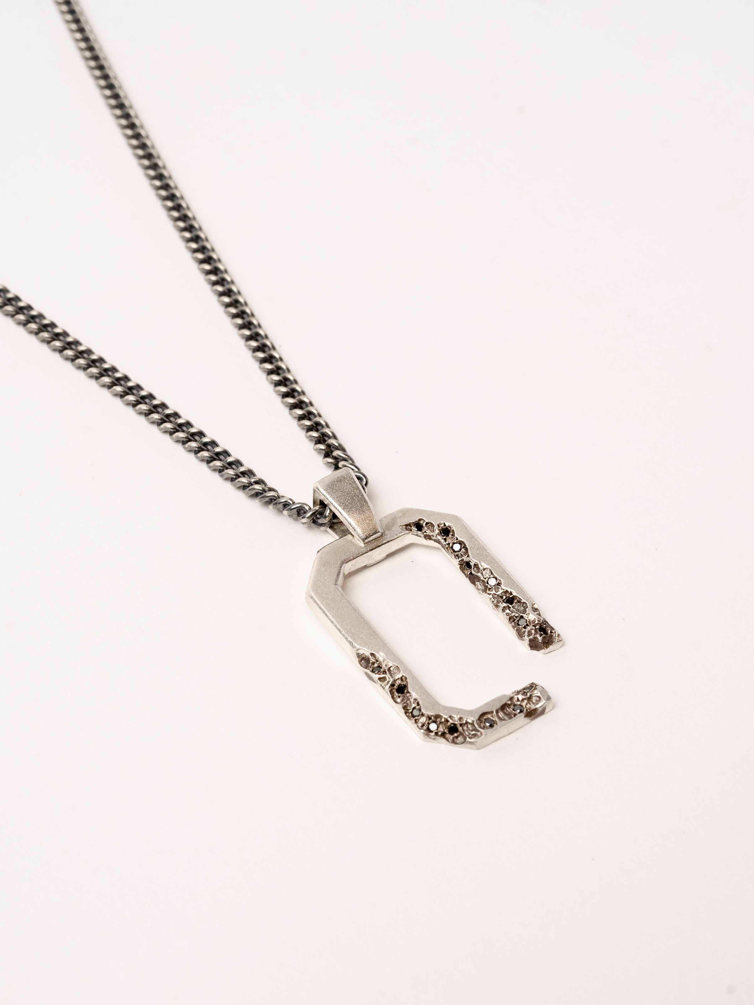 Geometric Pendant Necklace with Black Diamonds