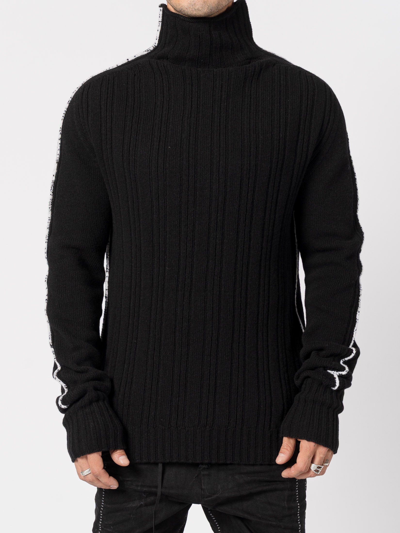 Heavy Ribbed Wool Knit with Contrast Side Detailing