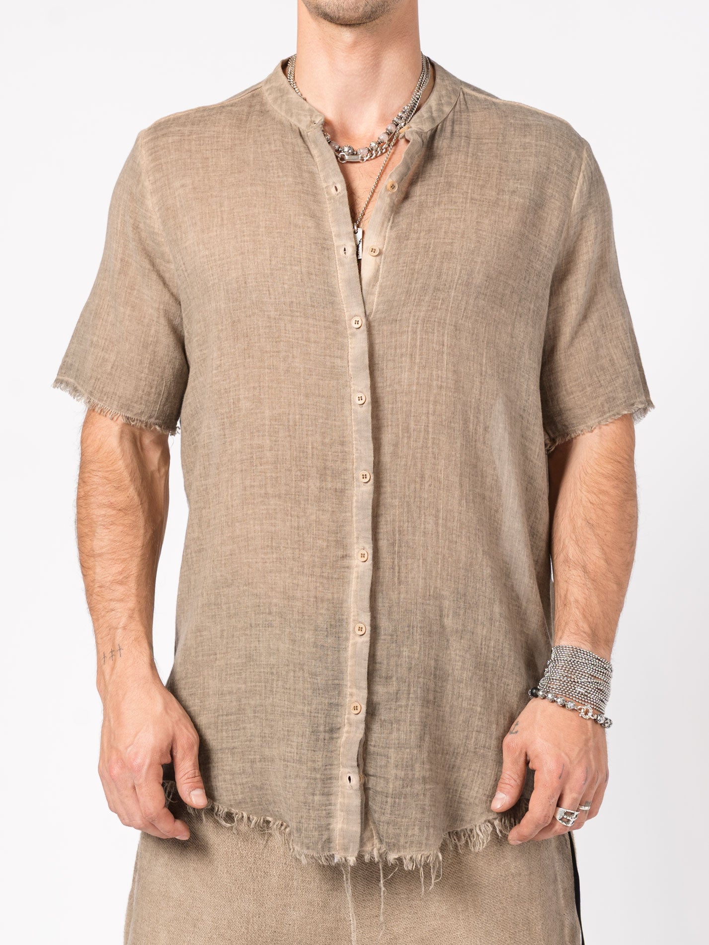 Sheer Cotton Short-Sleeve Shirt