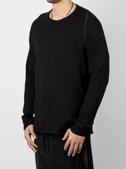 Long Sleeve T-Shirt with Leather Spine Detail