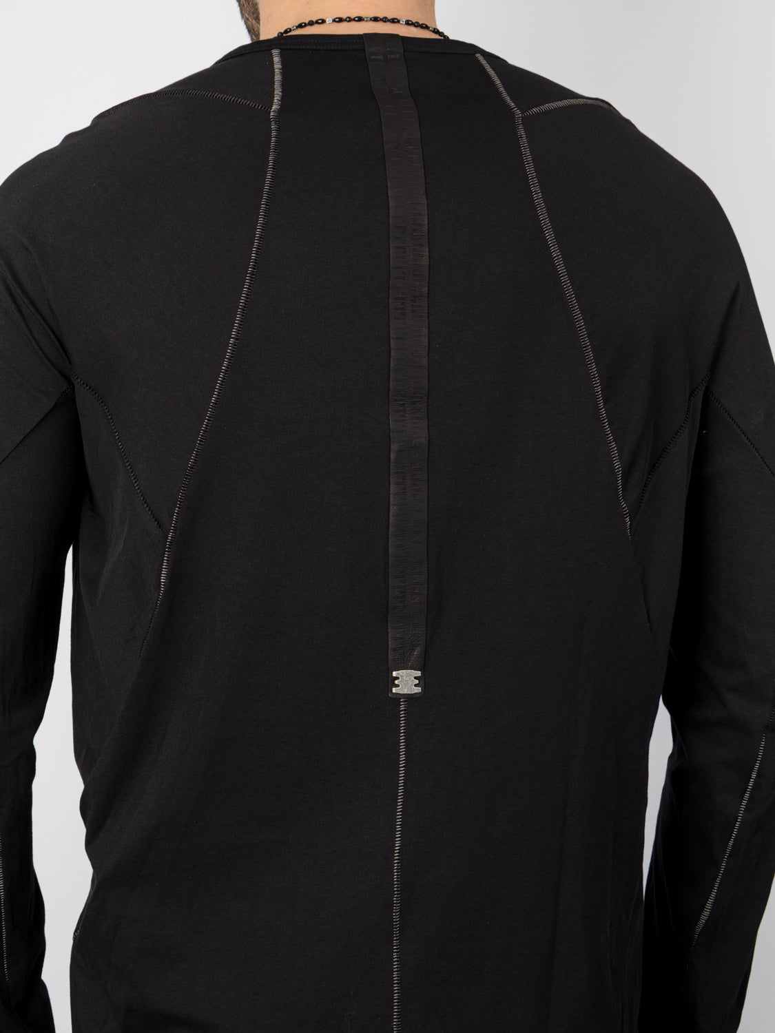 Long Sleeve T-Shirt with Leather Spine Detail