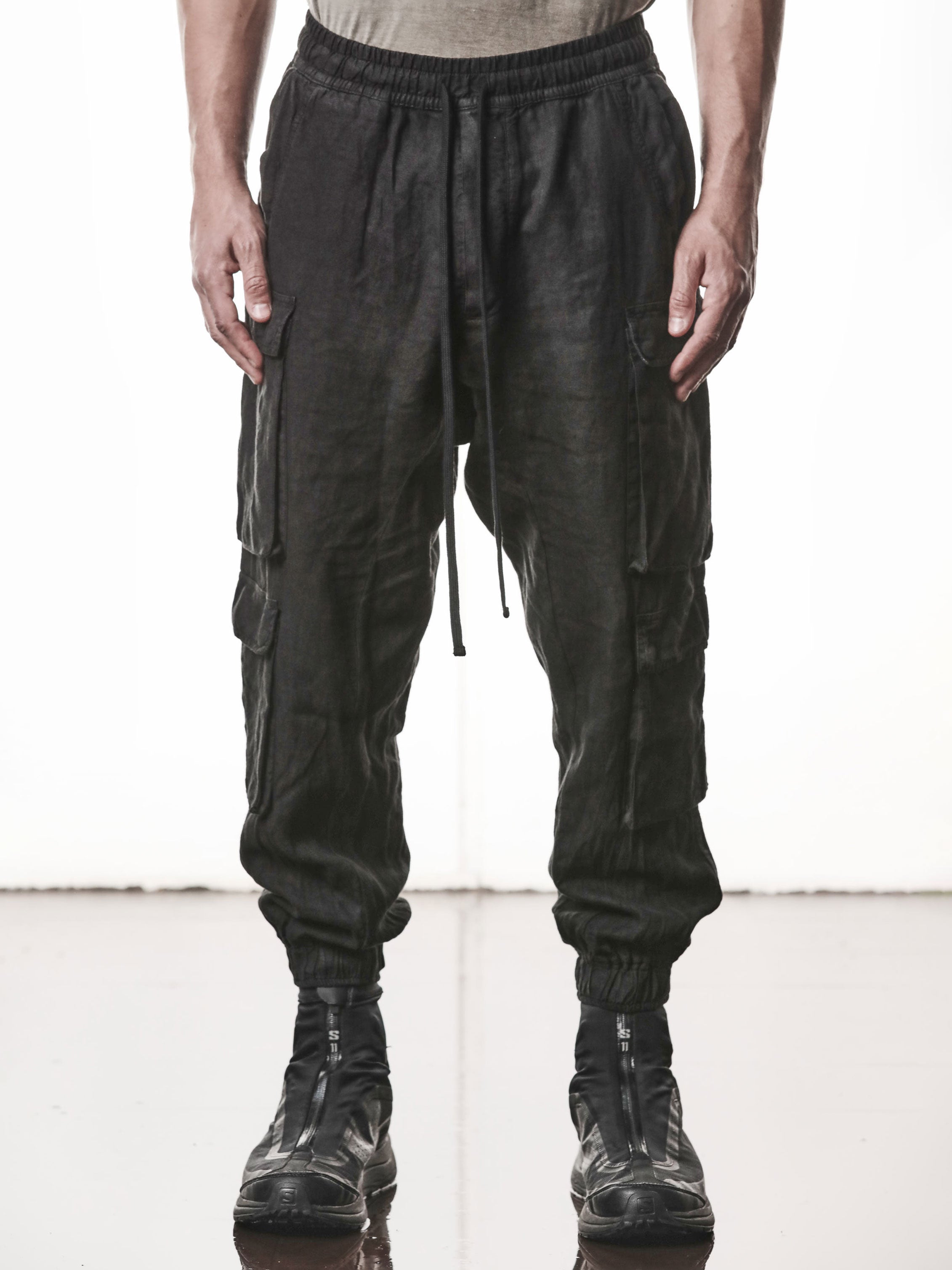 Low-Crotch Linen Trousers