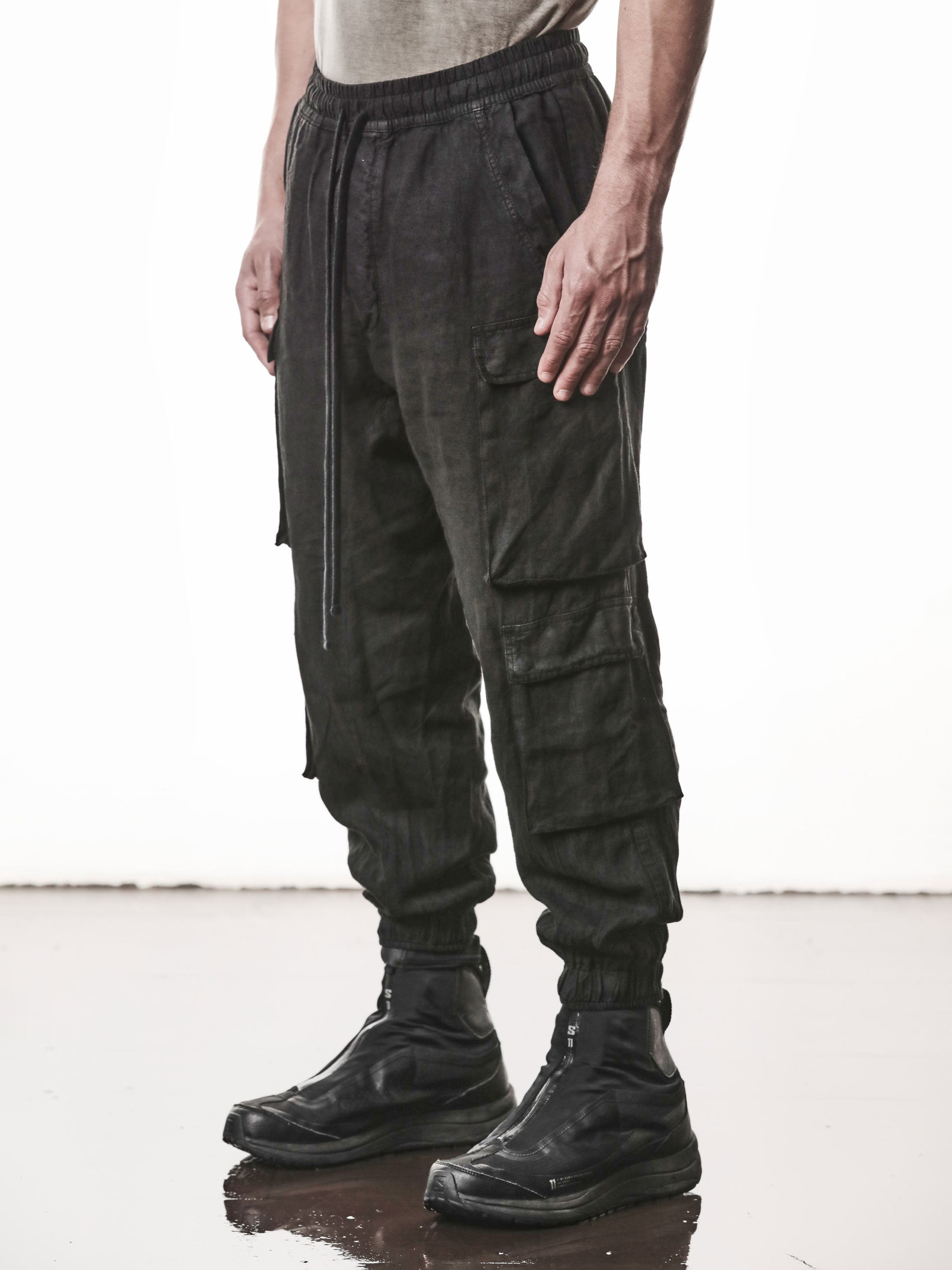 Low-Crotch Linen Trousers