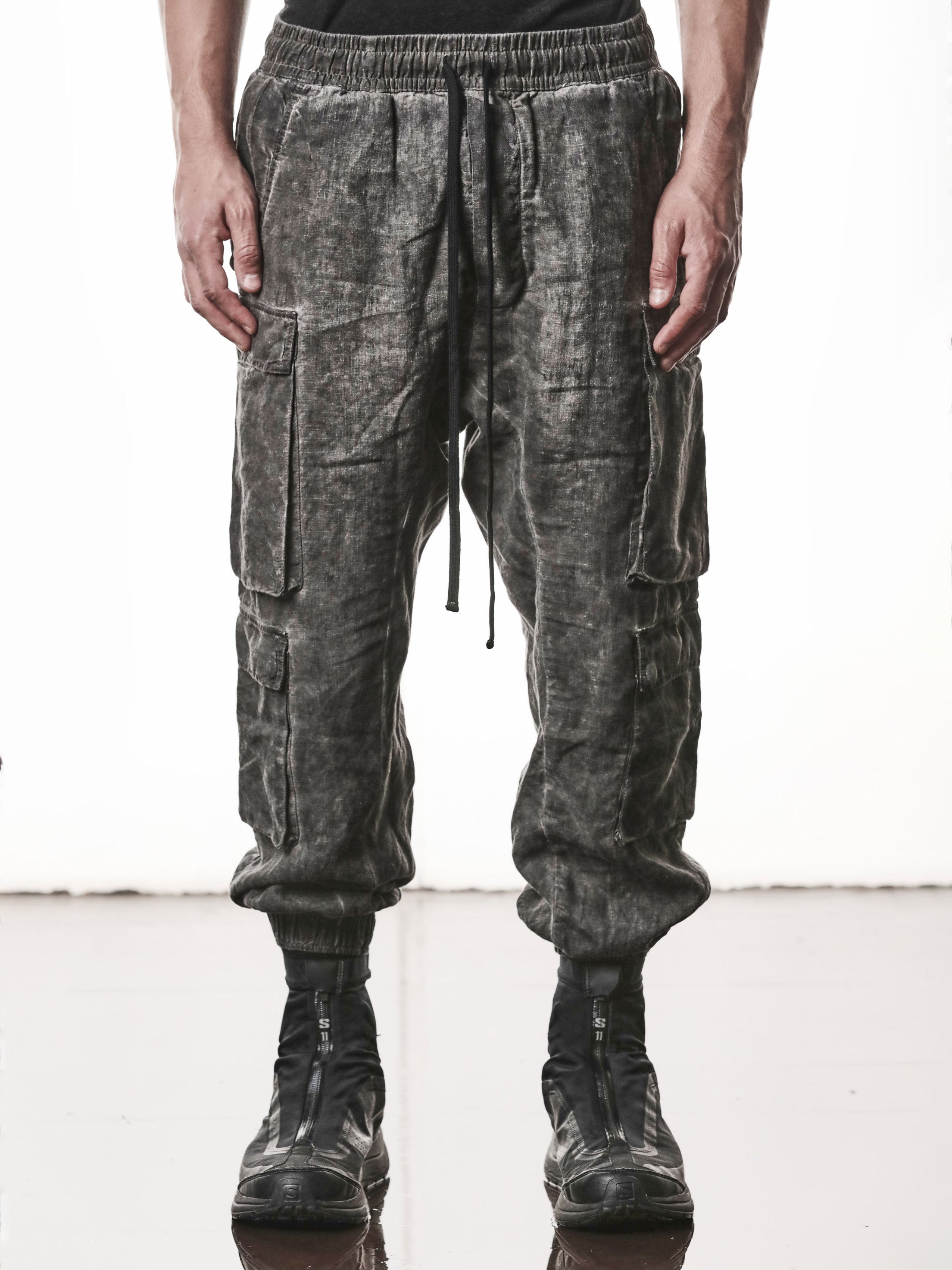 Low-Crotch Linen Trousers