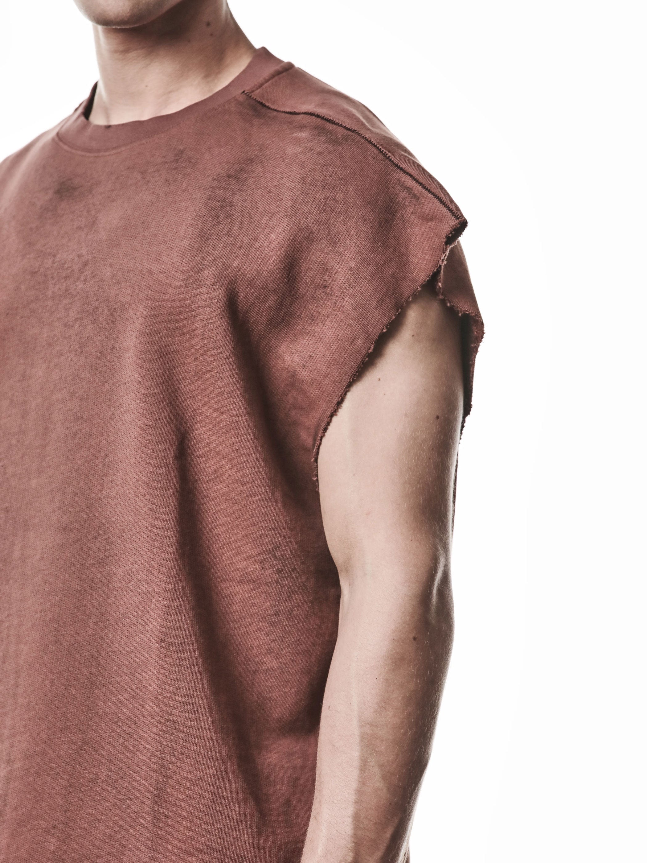 Thom Krom Oversized Raw Sweat Top spray-red, side view showing raw armhole