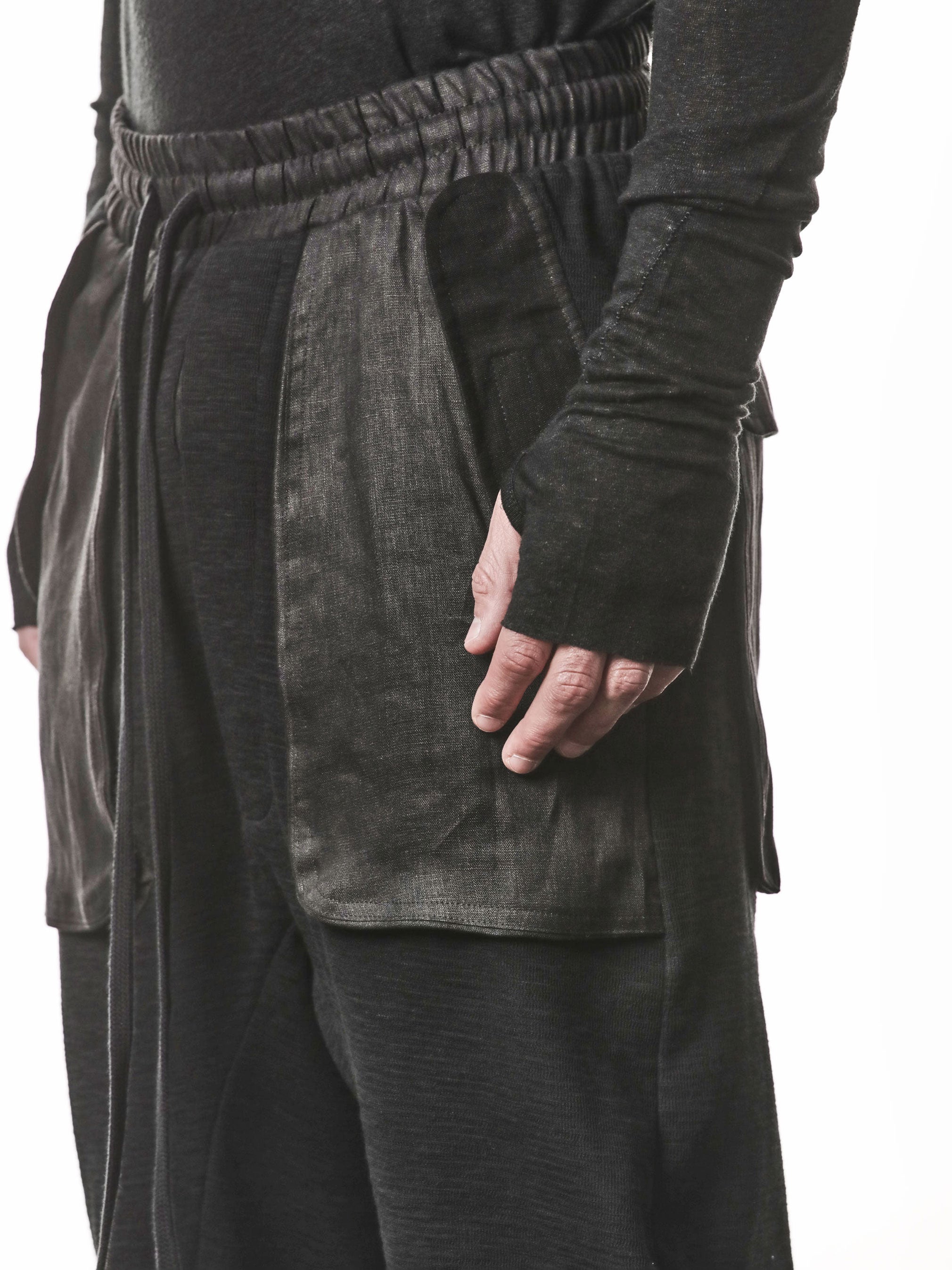 Matmix Linen-Patch Trousers in black by THOM KROM - side view