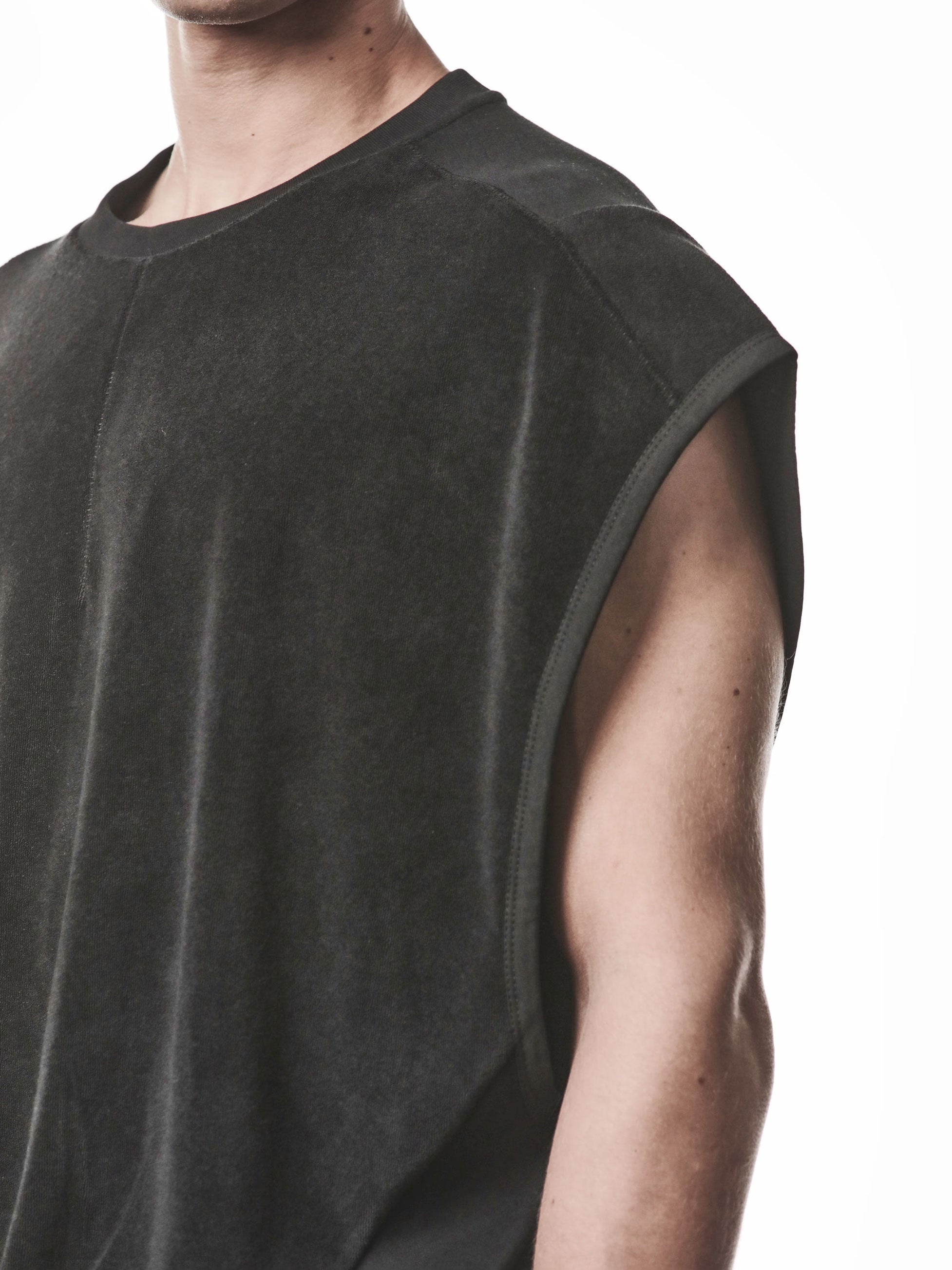 Blade Shoulder Top in black by THOM KROM - full length front