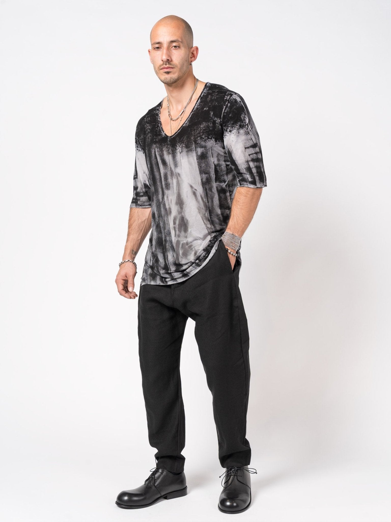 Abstract - Dyed V - Neck T-Shirt - by GIOVANNI CAVAGNA