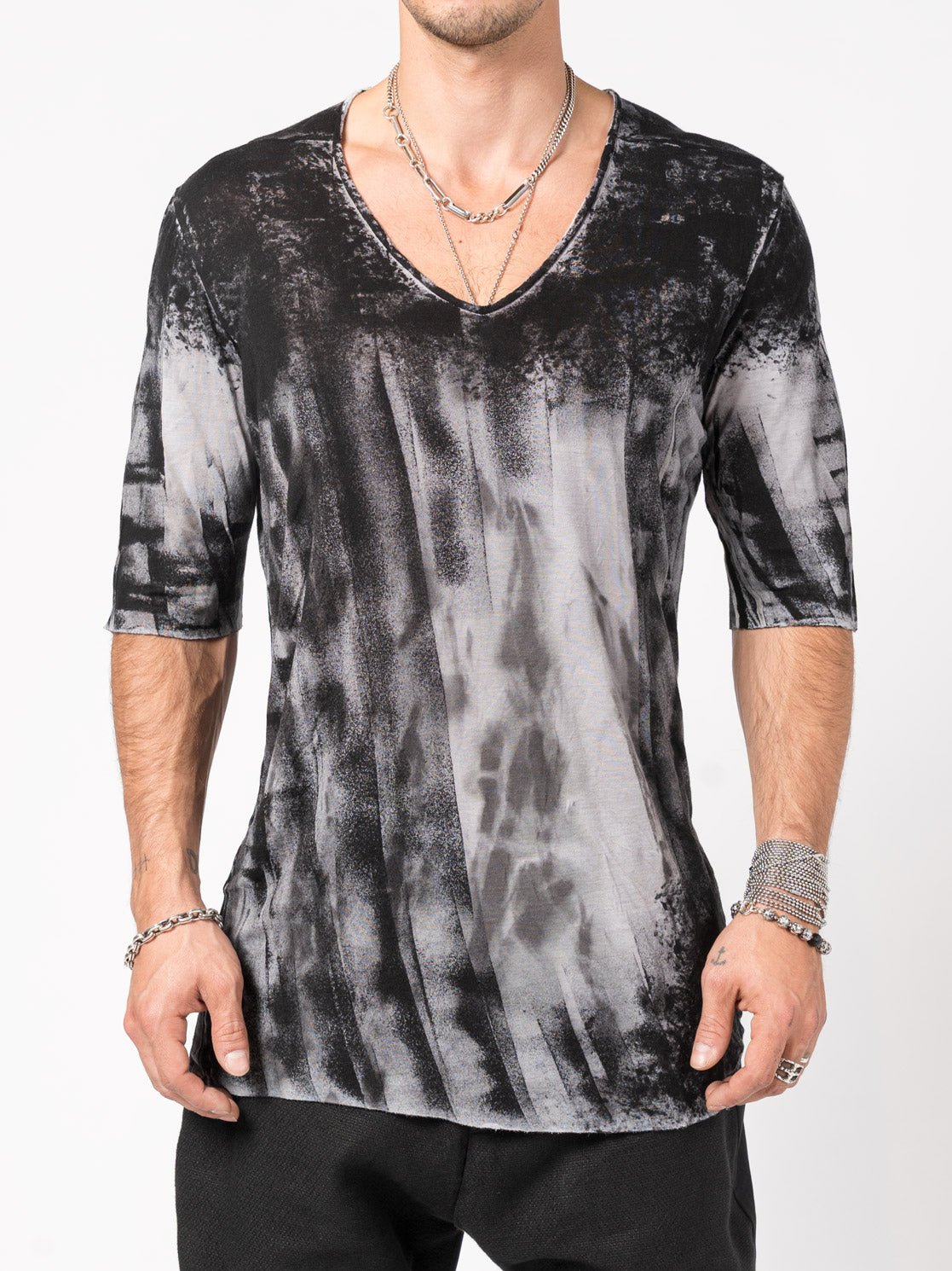 Abstract - Dyed V - Neck T-Shirt - by GIOVANNI CAVAGNA