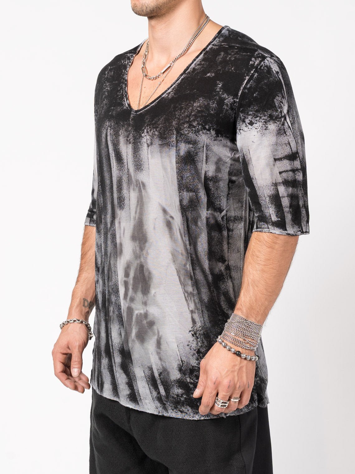 Abstract - Dyed V - Neck T-Shirt - by GIOVANNI CAVAGNA