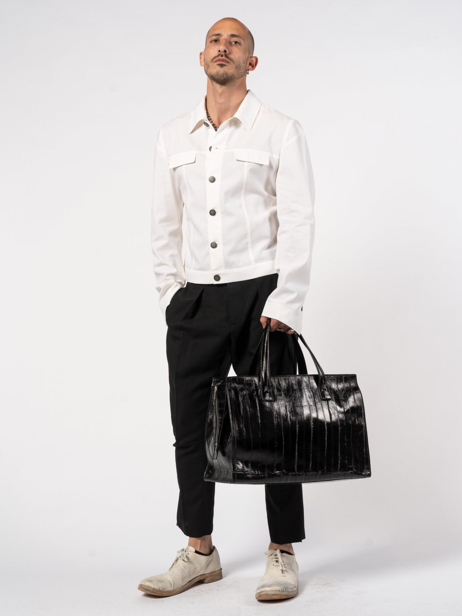 Anguilla Eel Leather Duffle Bag Black - Italian luxury accessory by SAPIO
