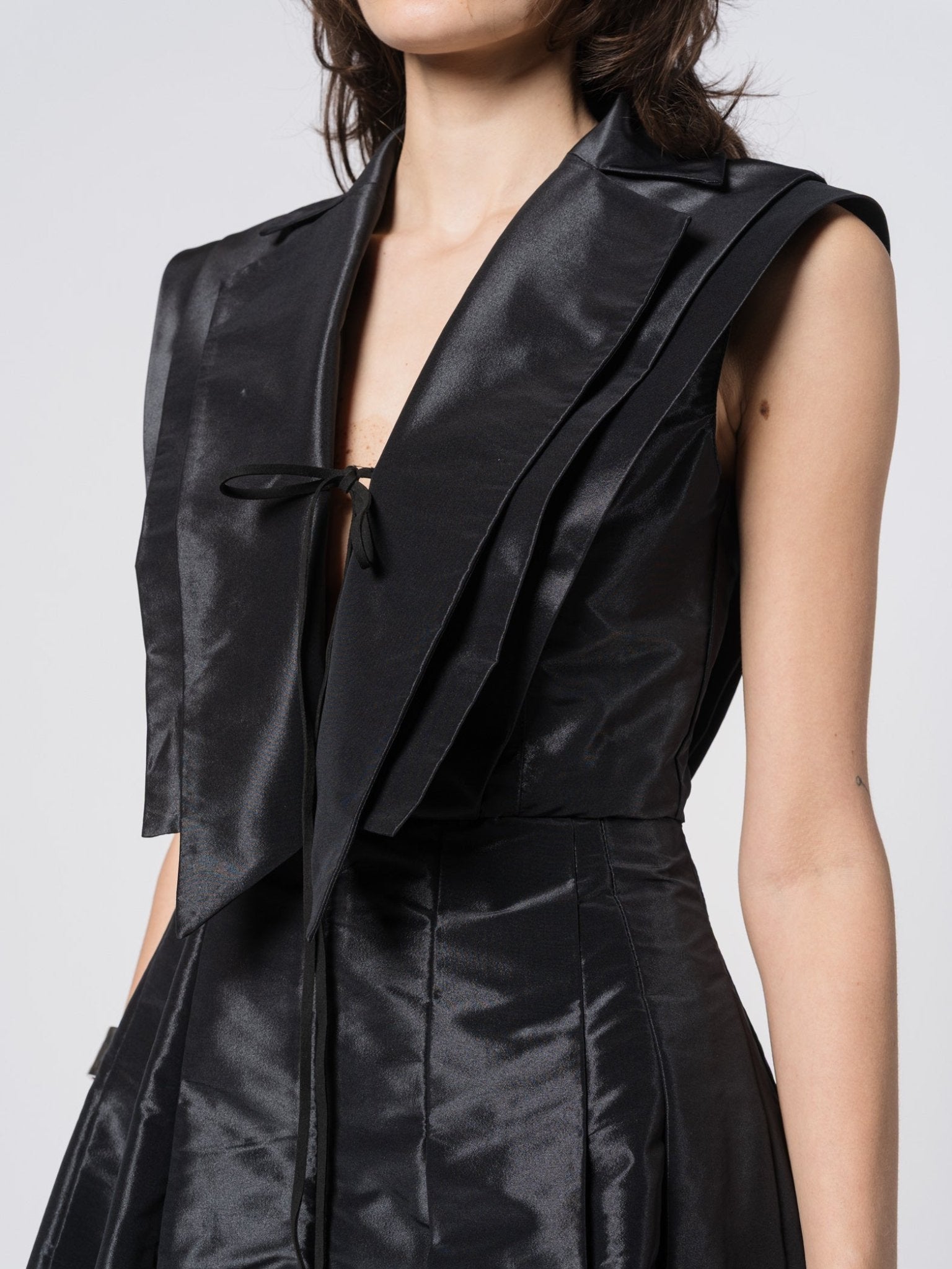 Asymmetric Taffeta Dress with Double Collar - by SHARONA SHARVIT