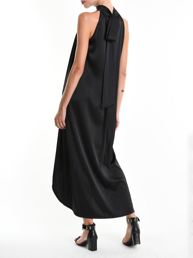 Asymmetrical Pinstripe Satin Dress - by LA HAINE INSIDE US