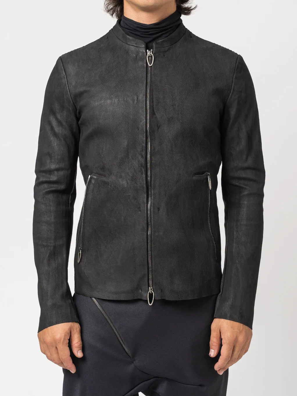 Black Textured Leather Jacket - by DANIELE BASTA