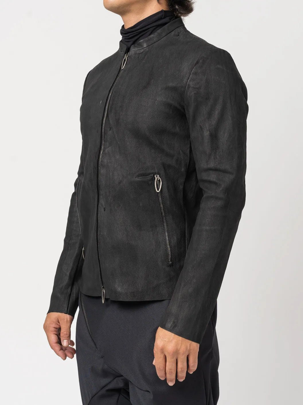 Black Textured Leather Jacket - by DANIELE BASTA