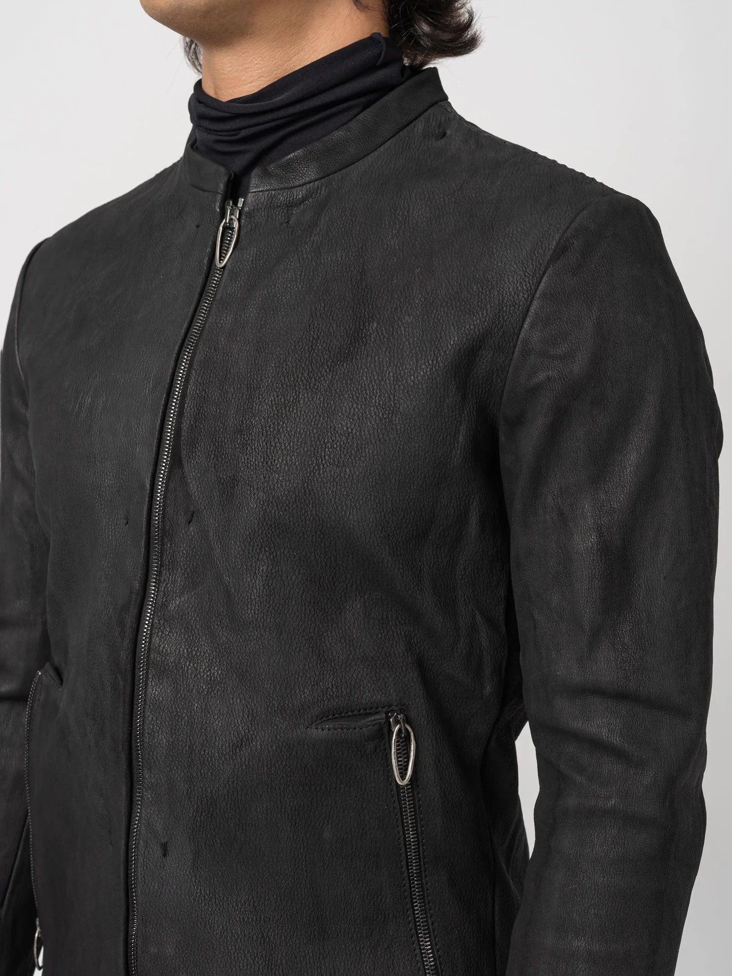 Black Textured Leather Jacket - by DANIELE BASTA
