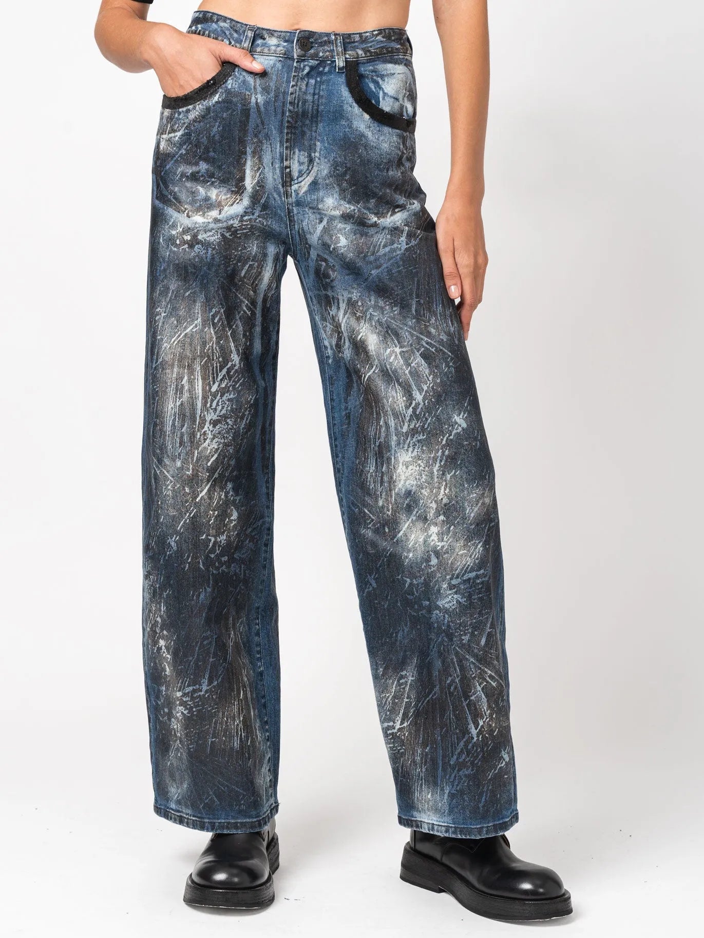 Blue Dirty Laser Wide - Leg Pants - by NOSTRA SANTISSIMA