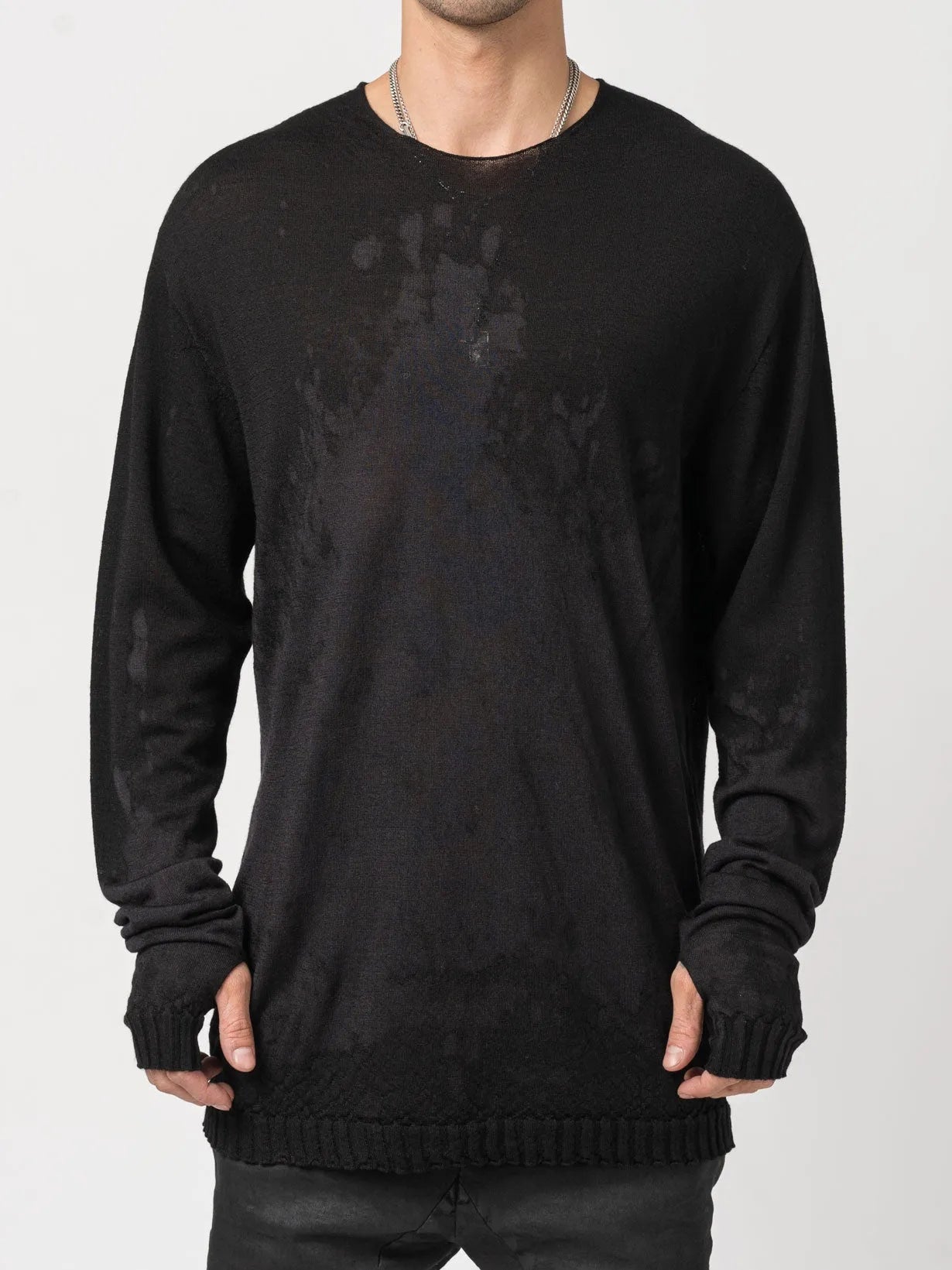 Brush Effect Thin Wool Sweater - by MD75