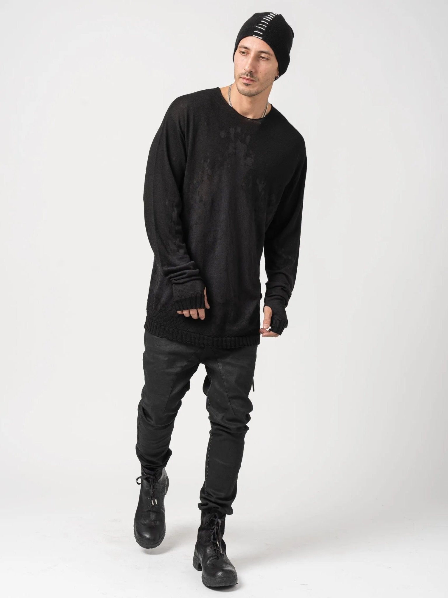 Brush Effect Thin Wool Sweater - by MD75