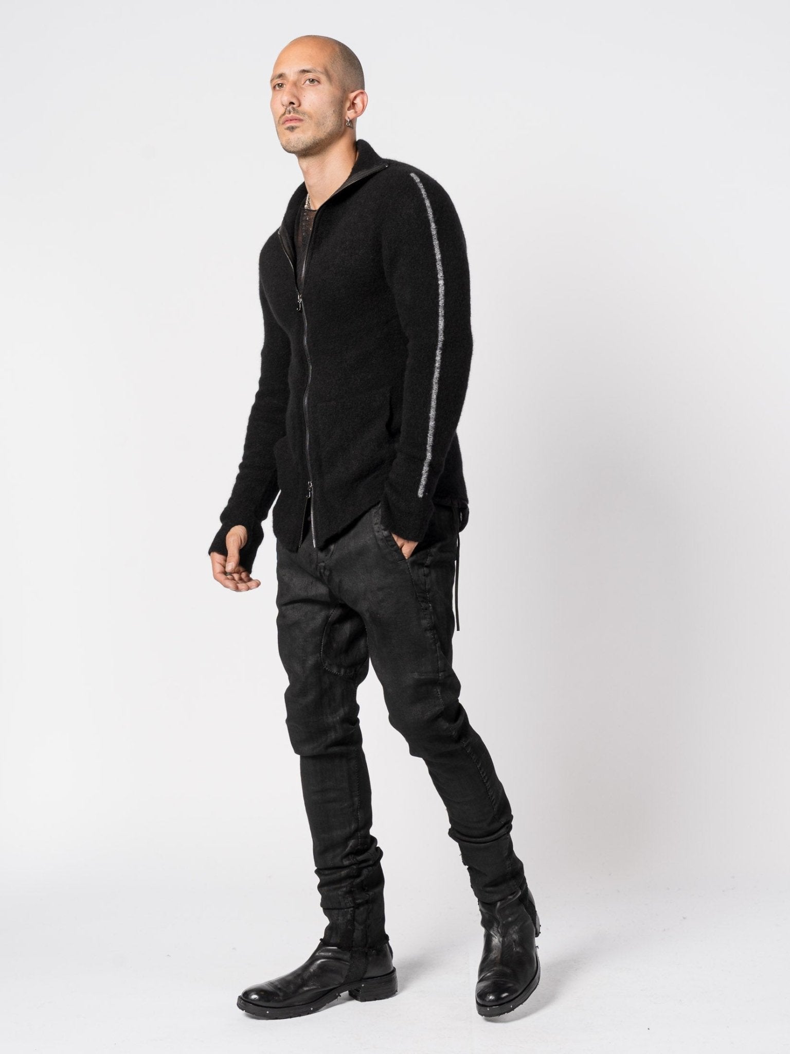 Brushed Cashmere Silk Zip Cardigan - by MD75