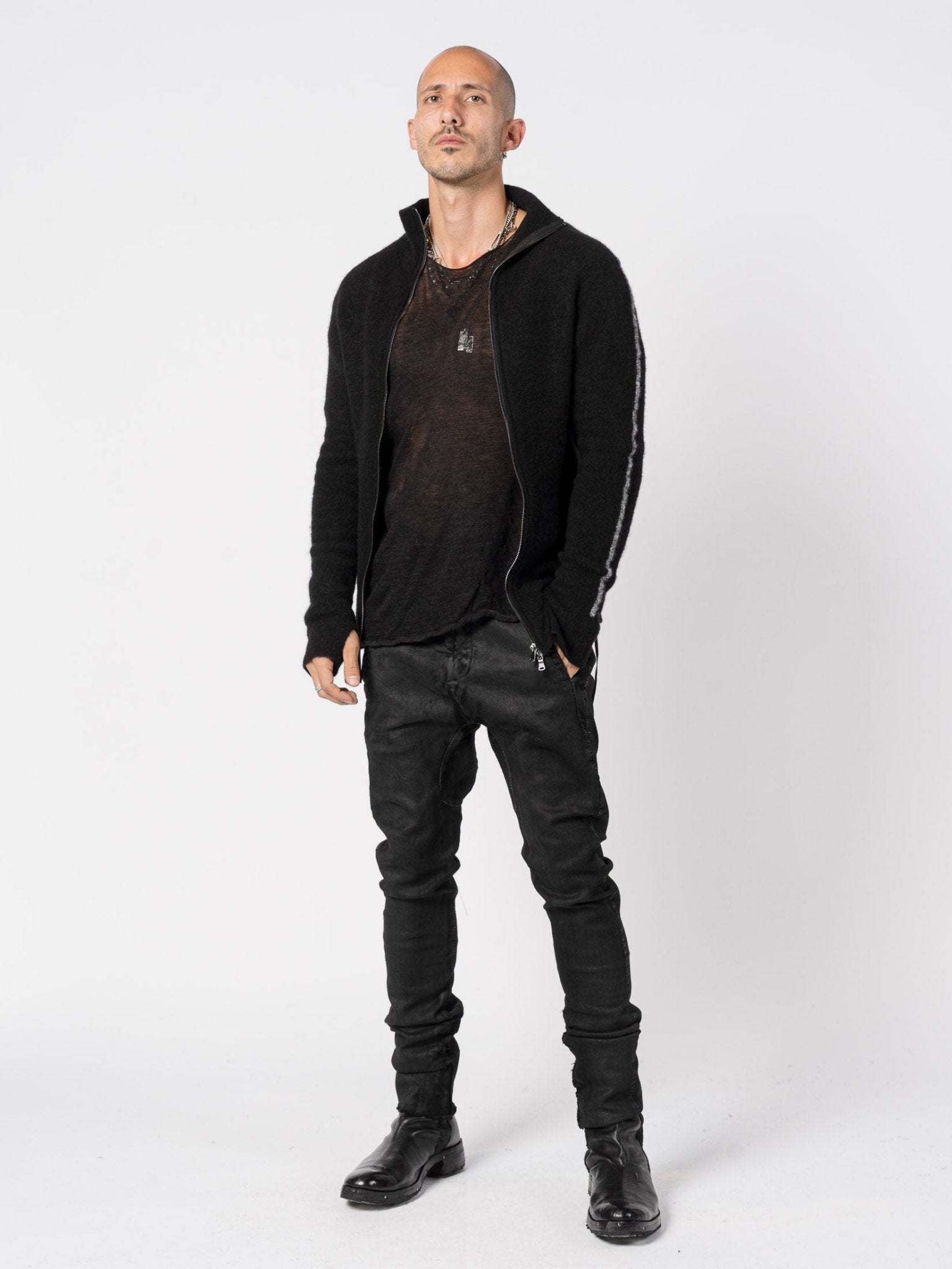 Brushed Cashmere Silk Zip Cardigan - by MD75