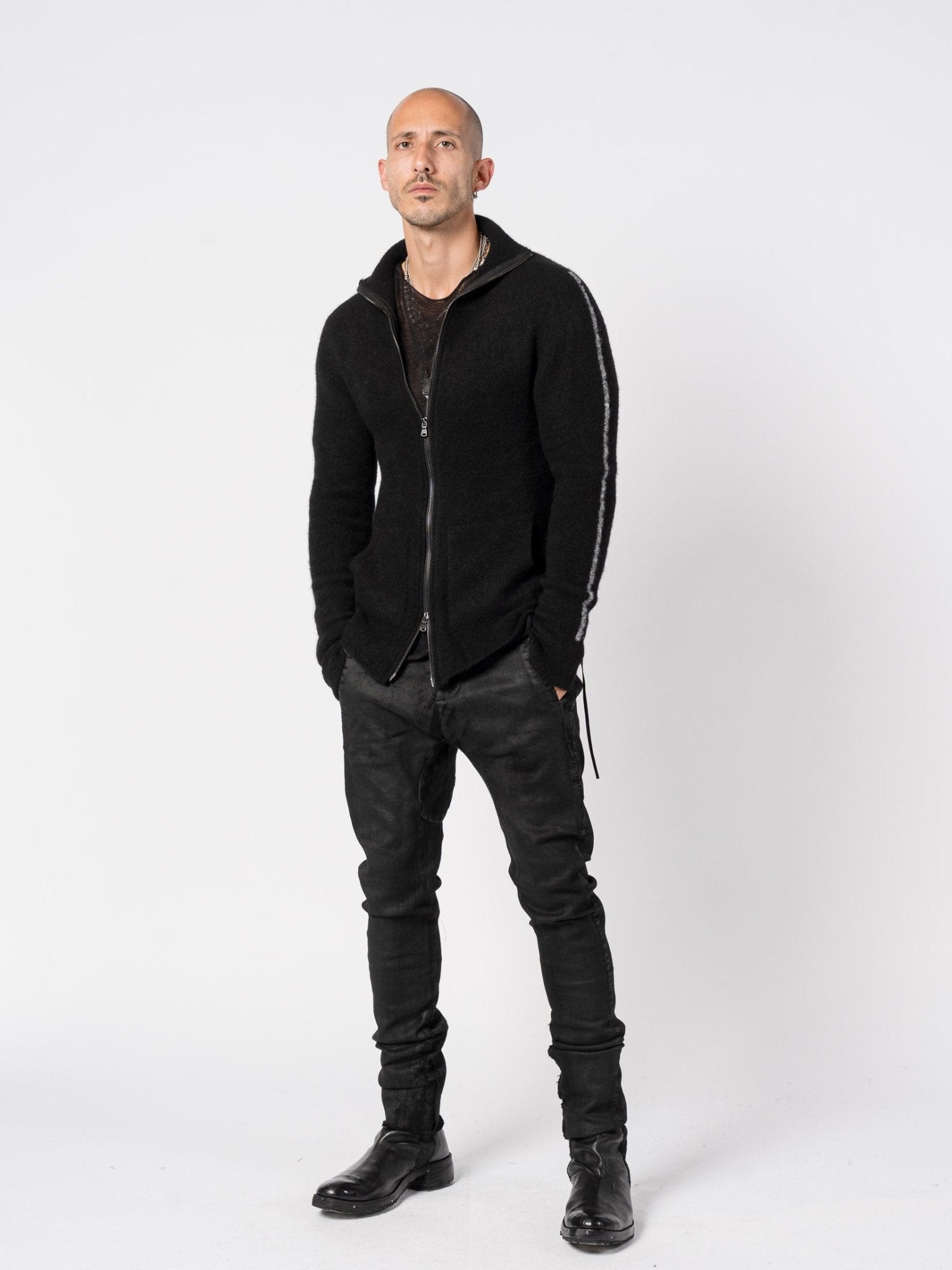 Brushed Cashmere Silk Zip Cardigan - by MD75