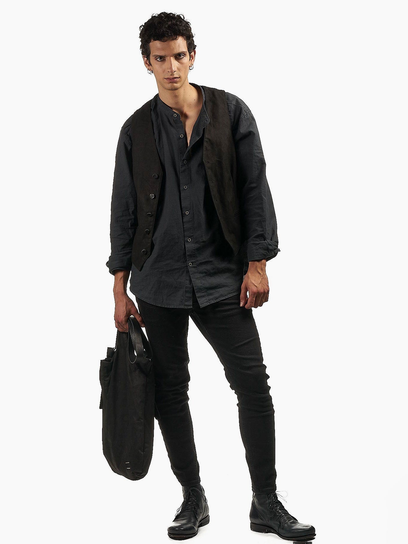 Calfskin and Cotton Shopper - by DANIELE BASTA