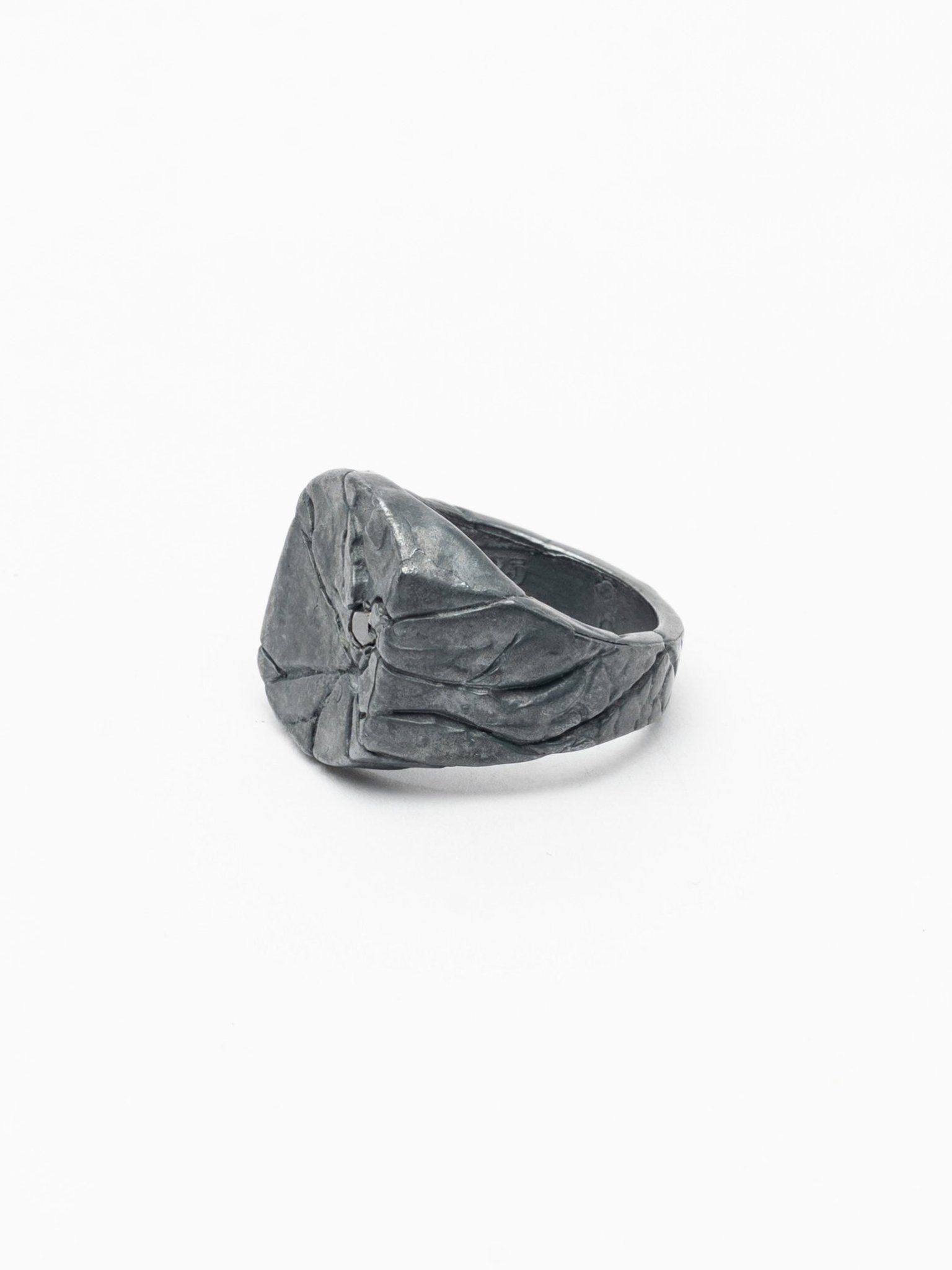 Carved Signet Ring with Black Diamond - by CEDAR