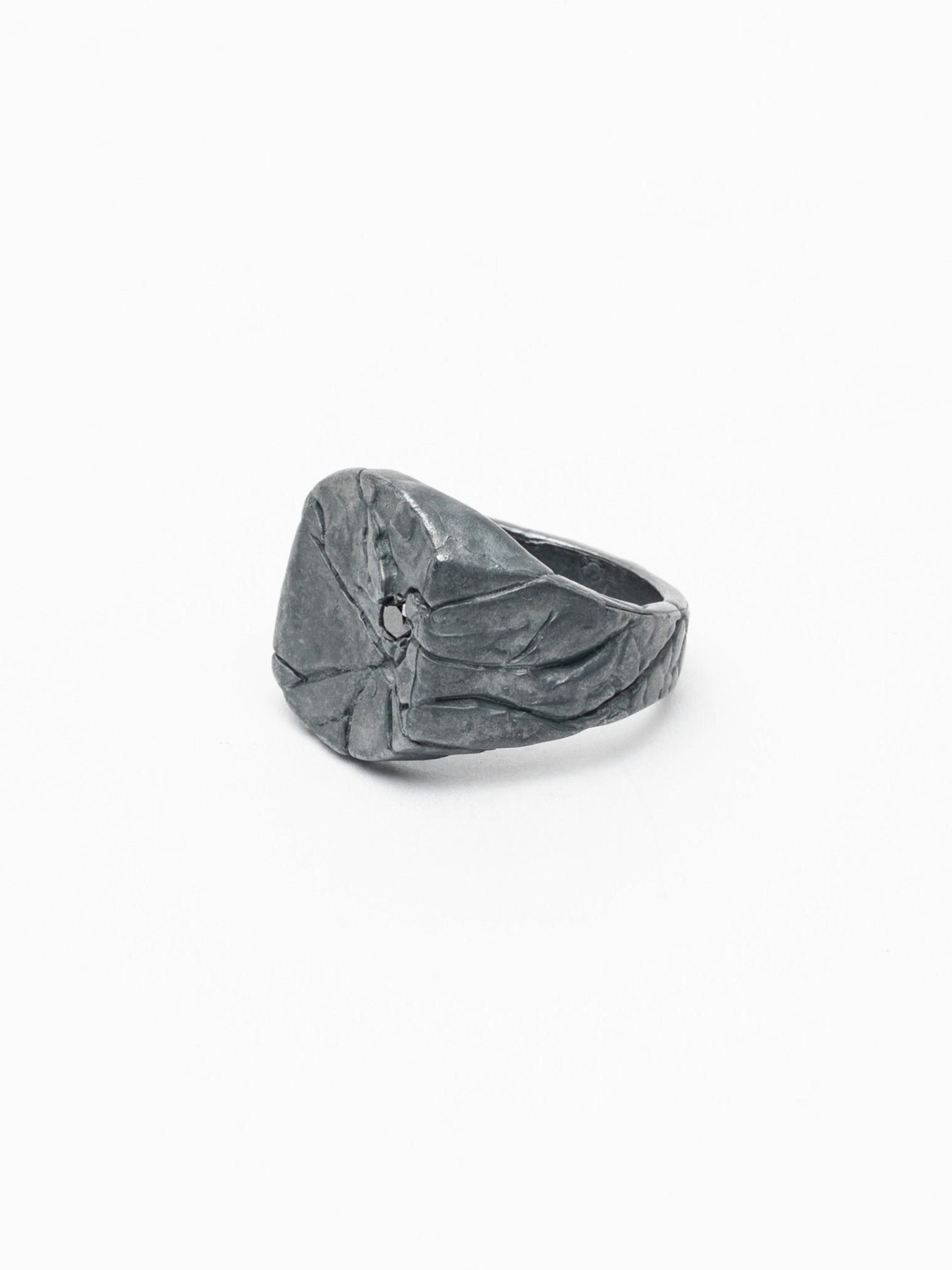 Carved Signet Ring with Black Diamond - by CEDAR