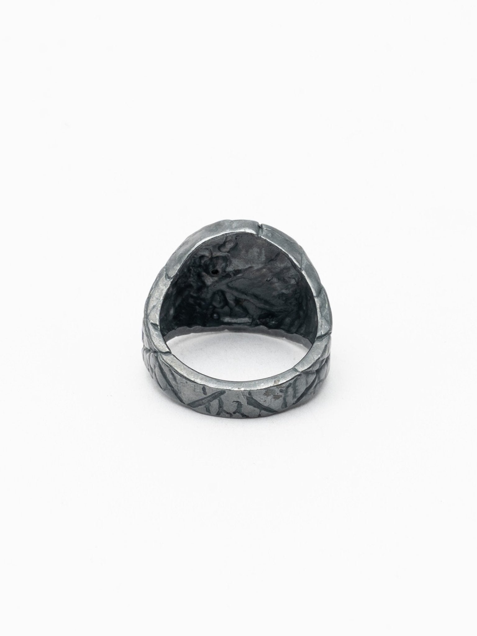 Carved Signet Ring with Black Diamond - by CEDAR