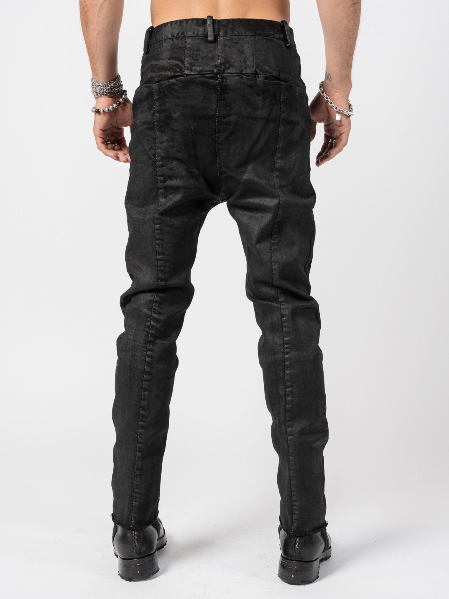 Coated Stretch Cotton Stitched Pants - by MD75