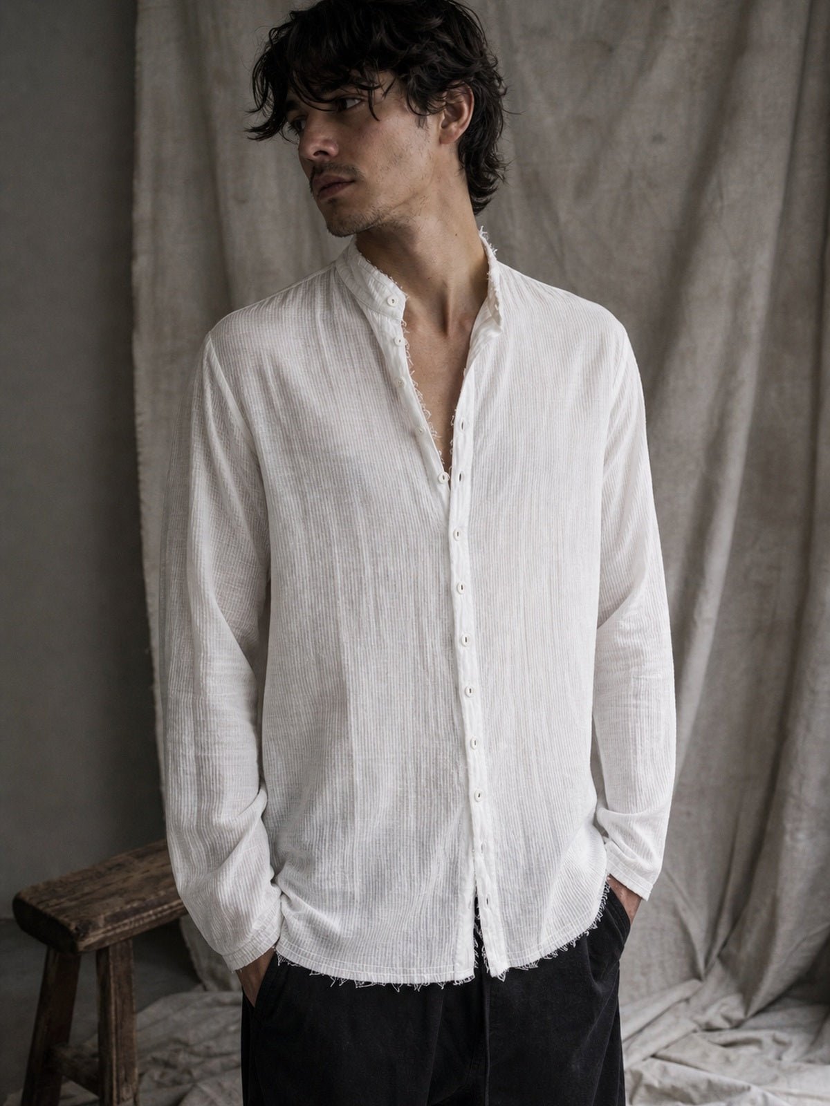 Cotton Button-Up Shirt - by AITO
