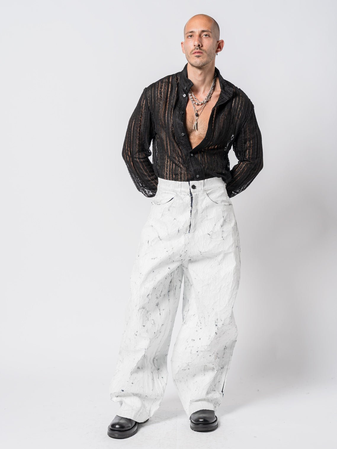 Cracked - Effect Paint Wide Leng Jeans - by NOSTRA SANTISSIMA