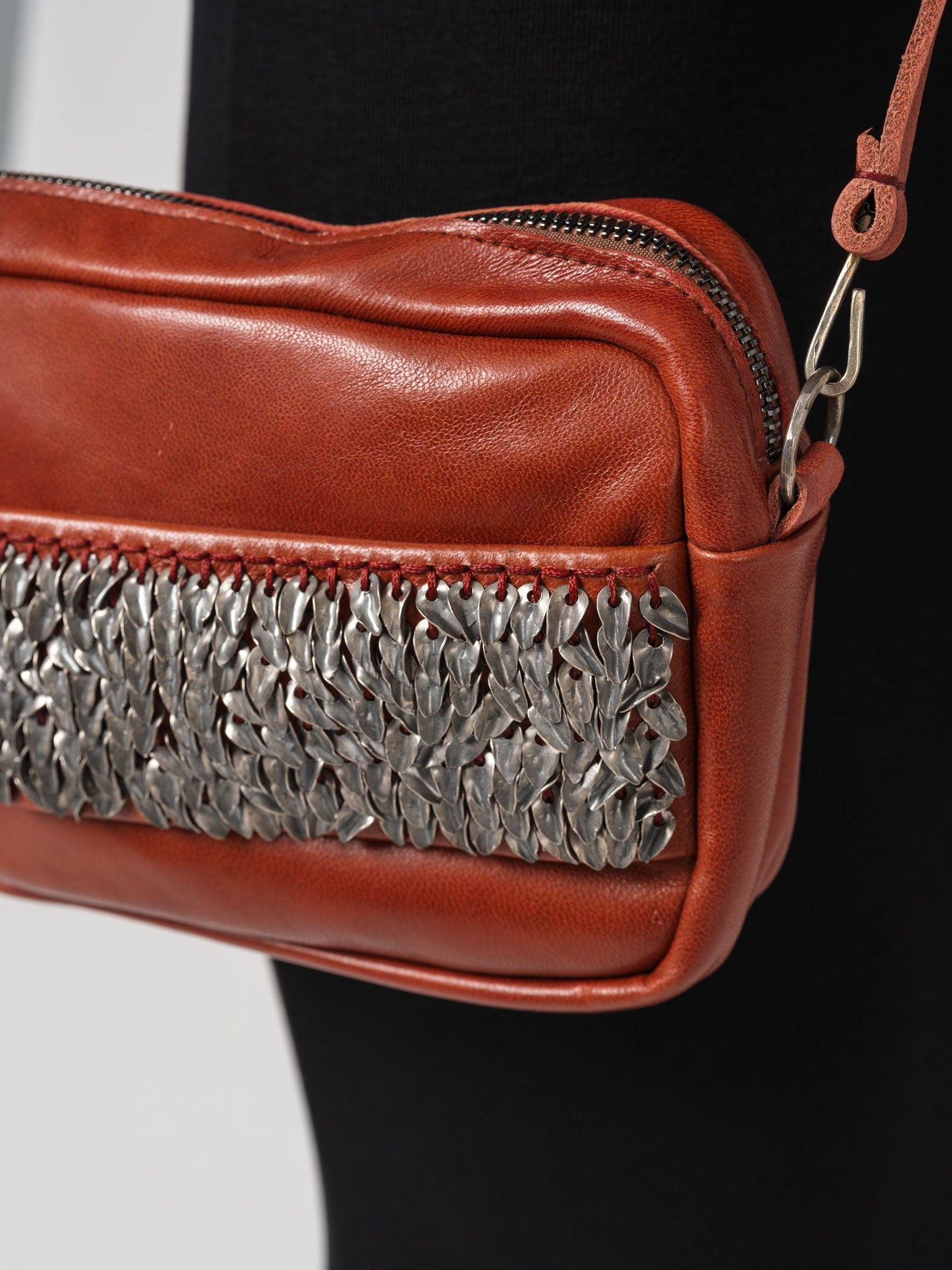 Crossbody Bag with Silver Leaves Embroidery - by DANIELE BASTA