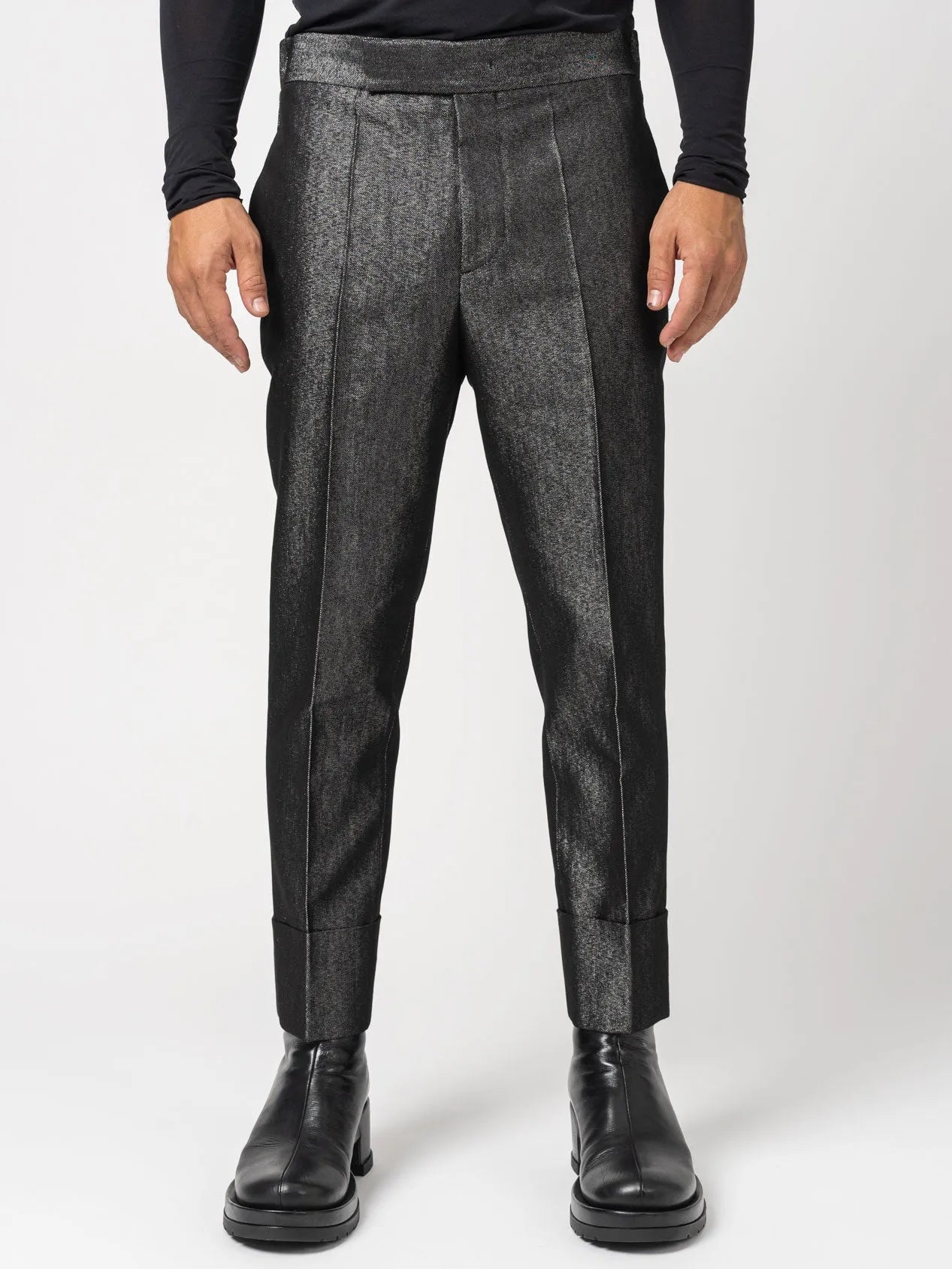 Denim Lamé Trousers - by SAPIO