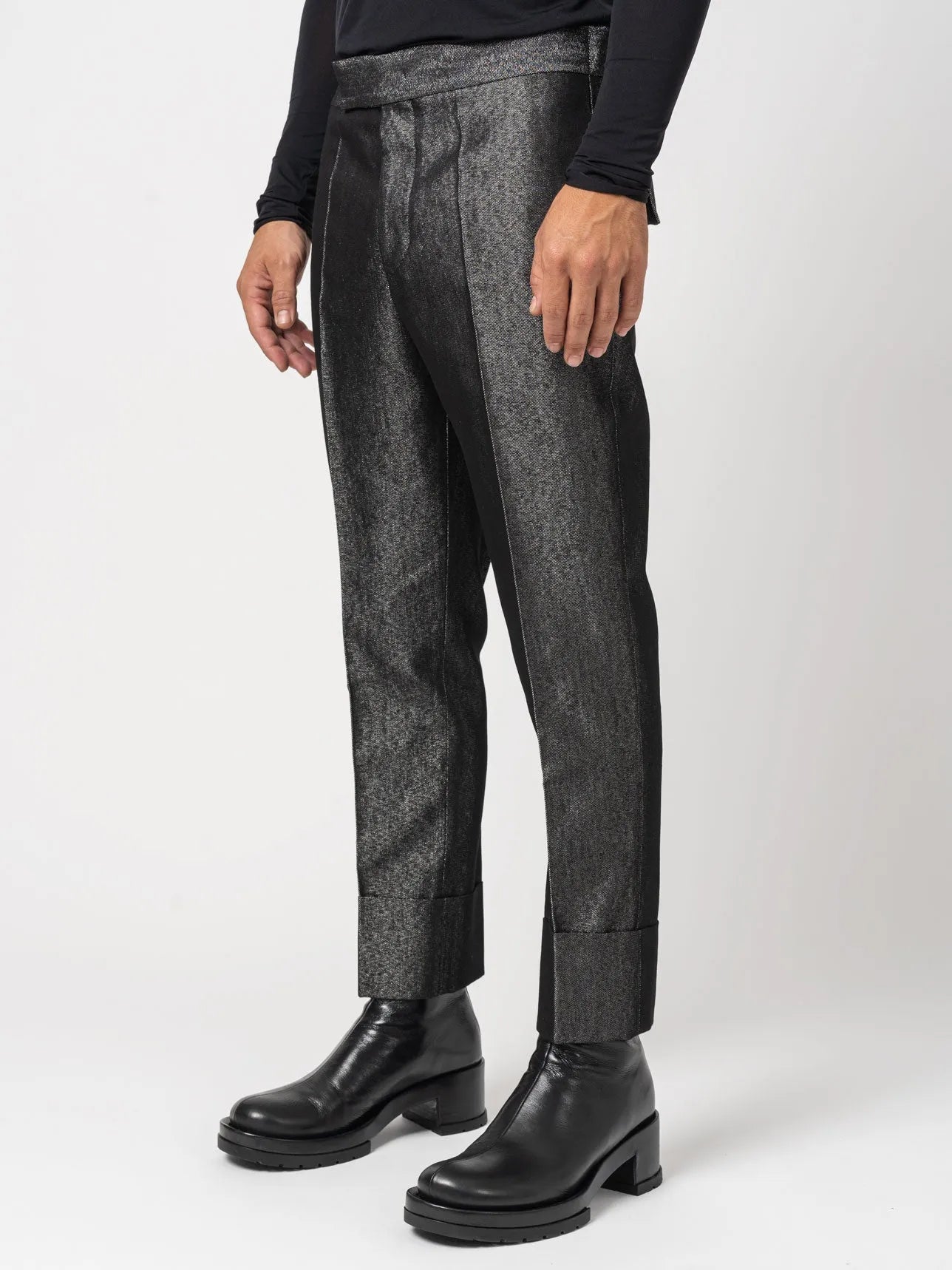 Denim Lamé Trousers - by SAPIO