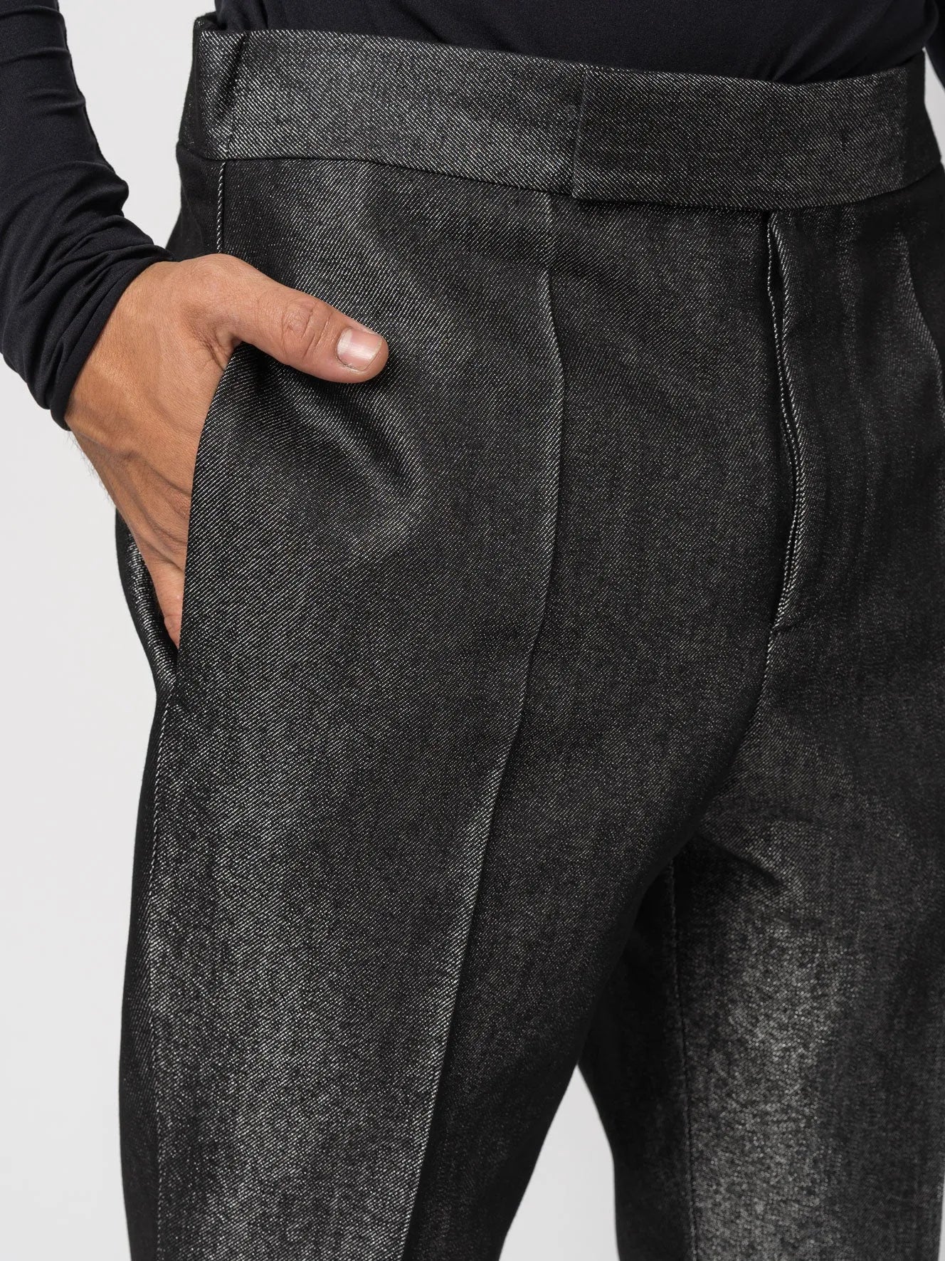 Denim Lamé Trousers - by SAPIO