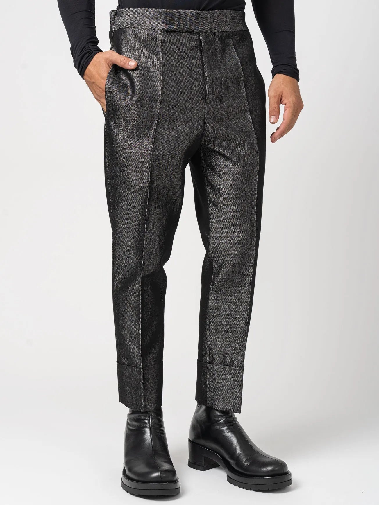 Denim Lamé Trousers - by SAPIO