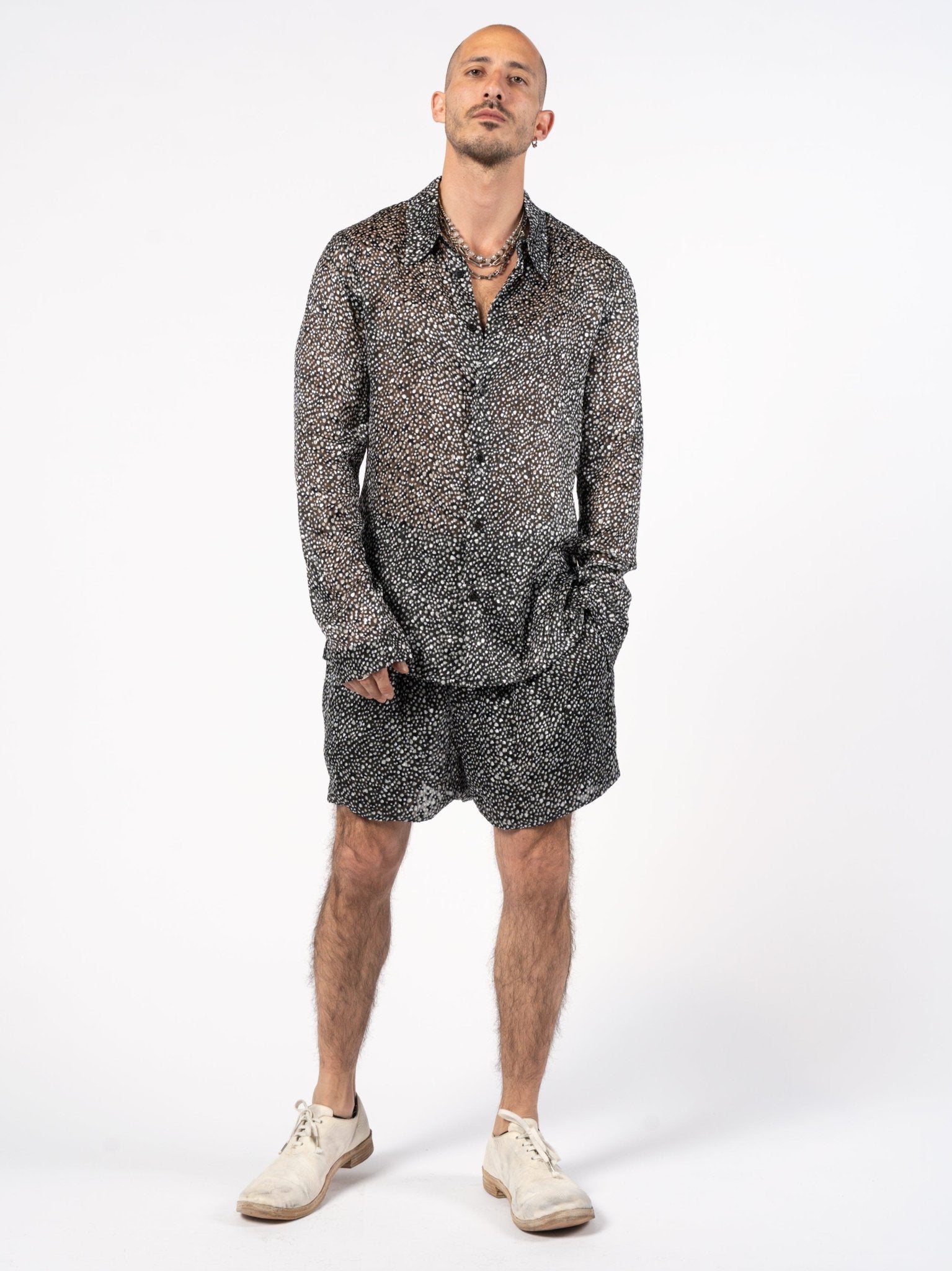 Devoré Pattern Elastic Shorts - Italian semi-sheer summer piece by SAPIO