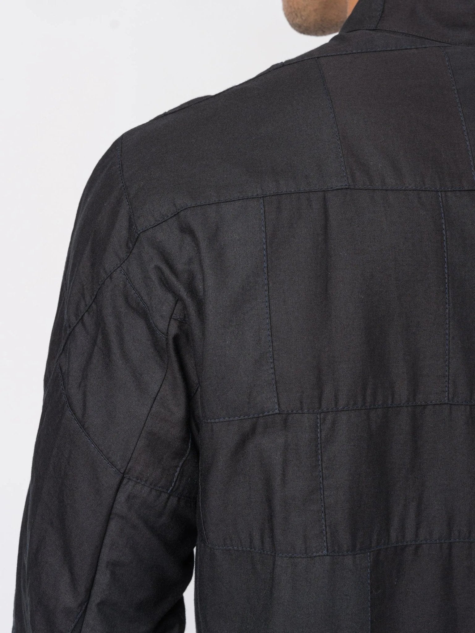 D.HYGEN Patchwork Band Collar Shirt - Black - by D.HYGEN