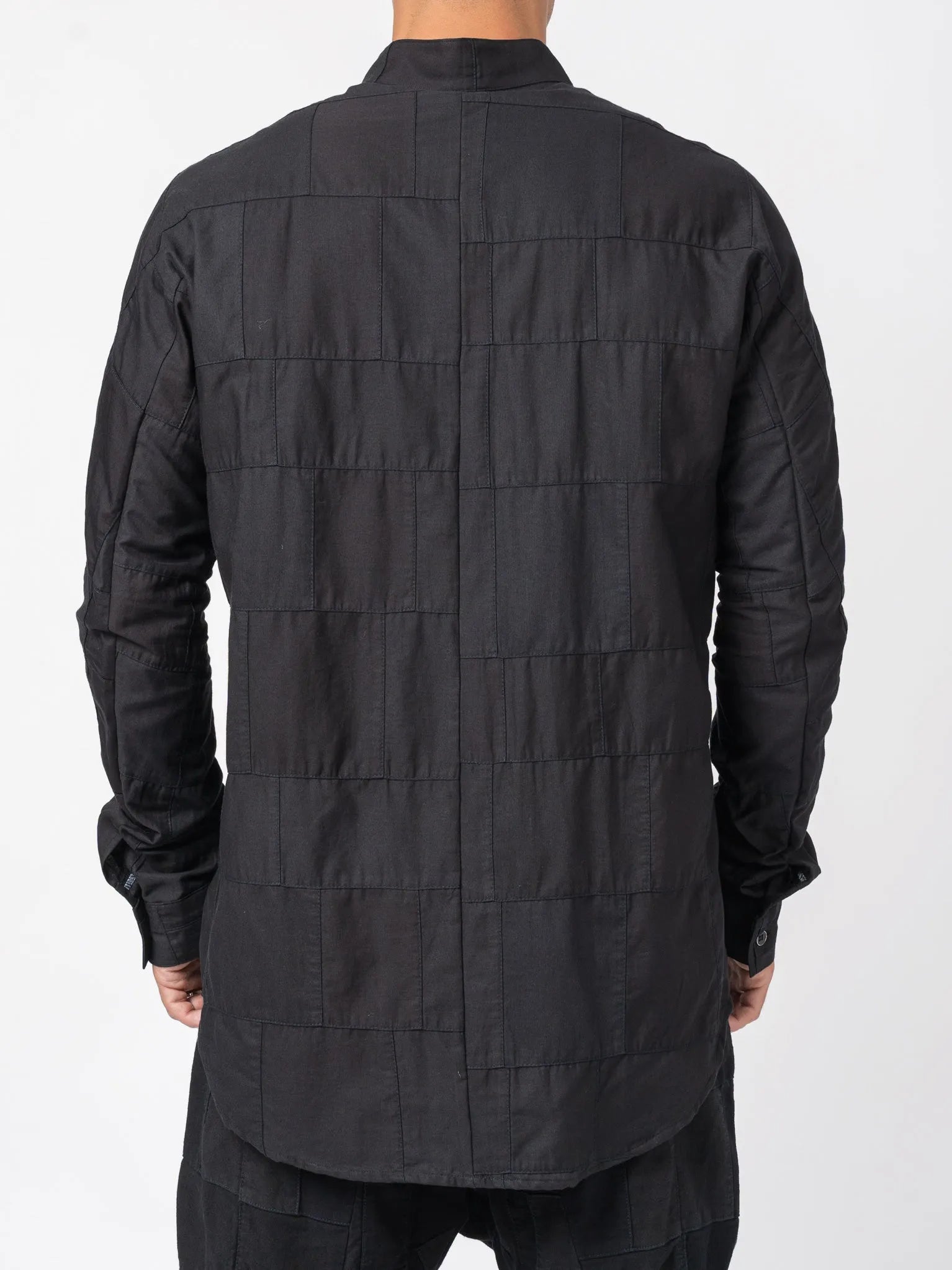 D.HYGEN Patchwork Band Collar Shirt - Black - by D.HYGEN