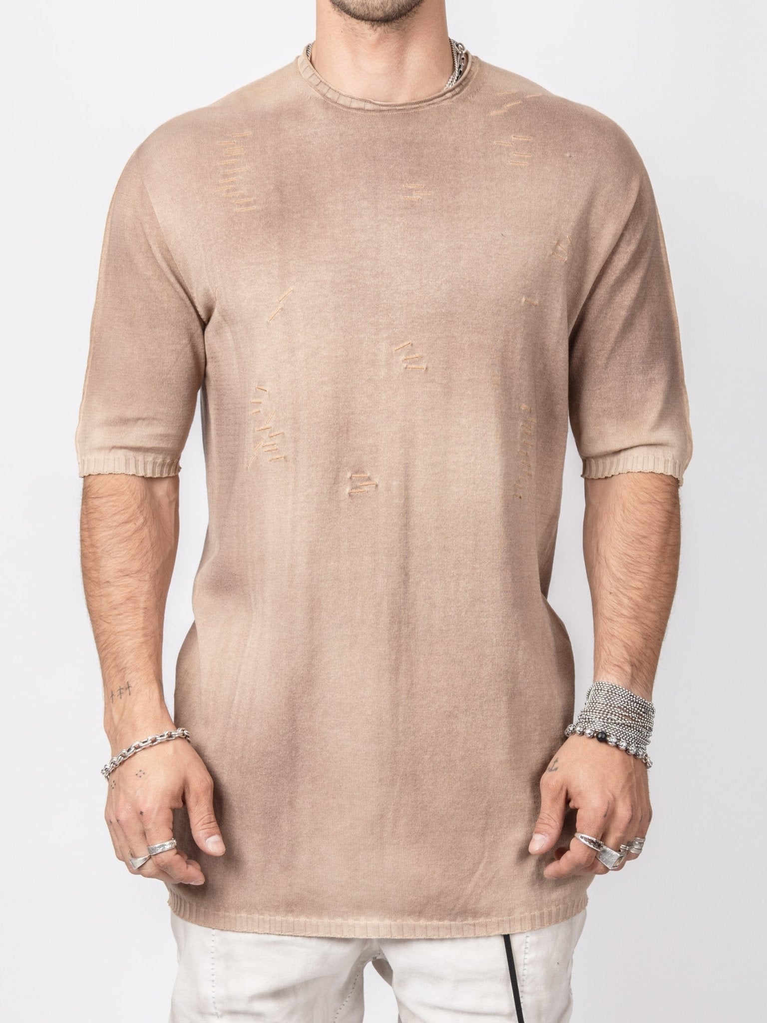 Distressed Knit Cotton Top - by MD75