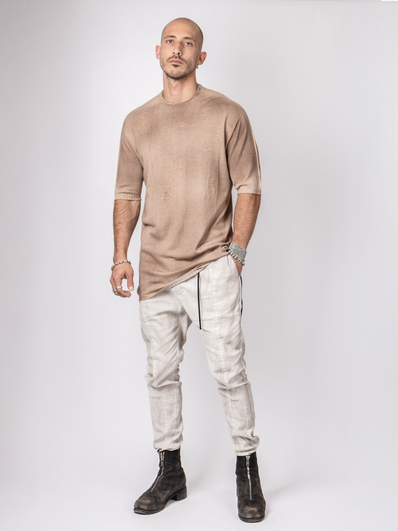 Distressed Knit Cotton Top - by MD75