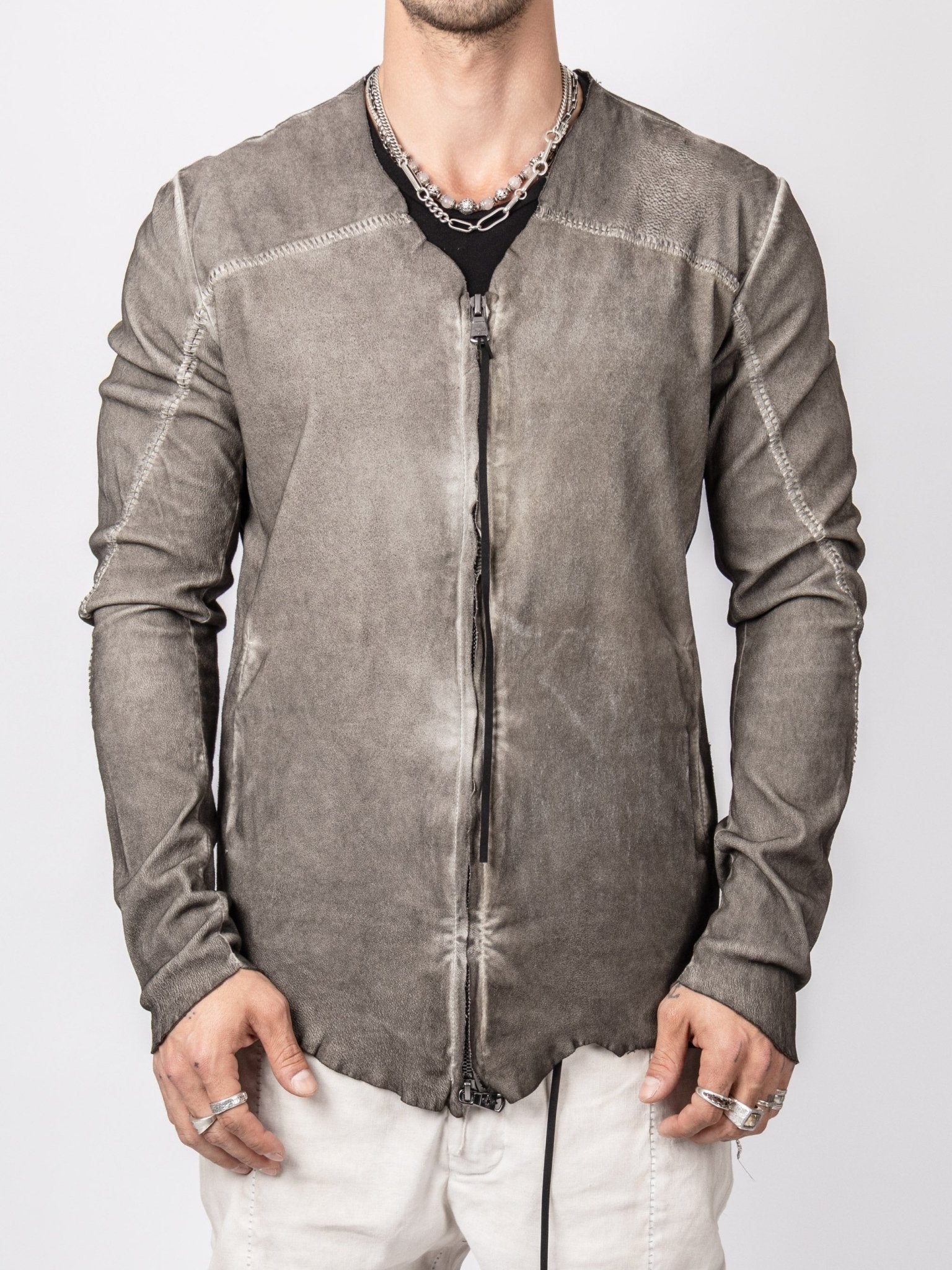 Distressed Leather Zip Jacket - by MD75