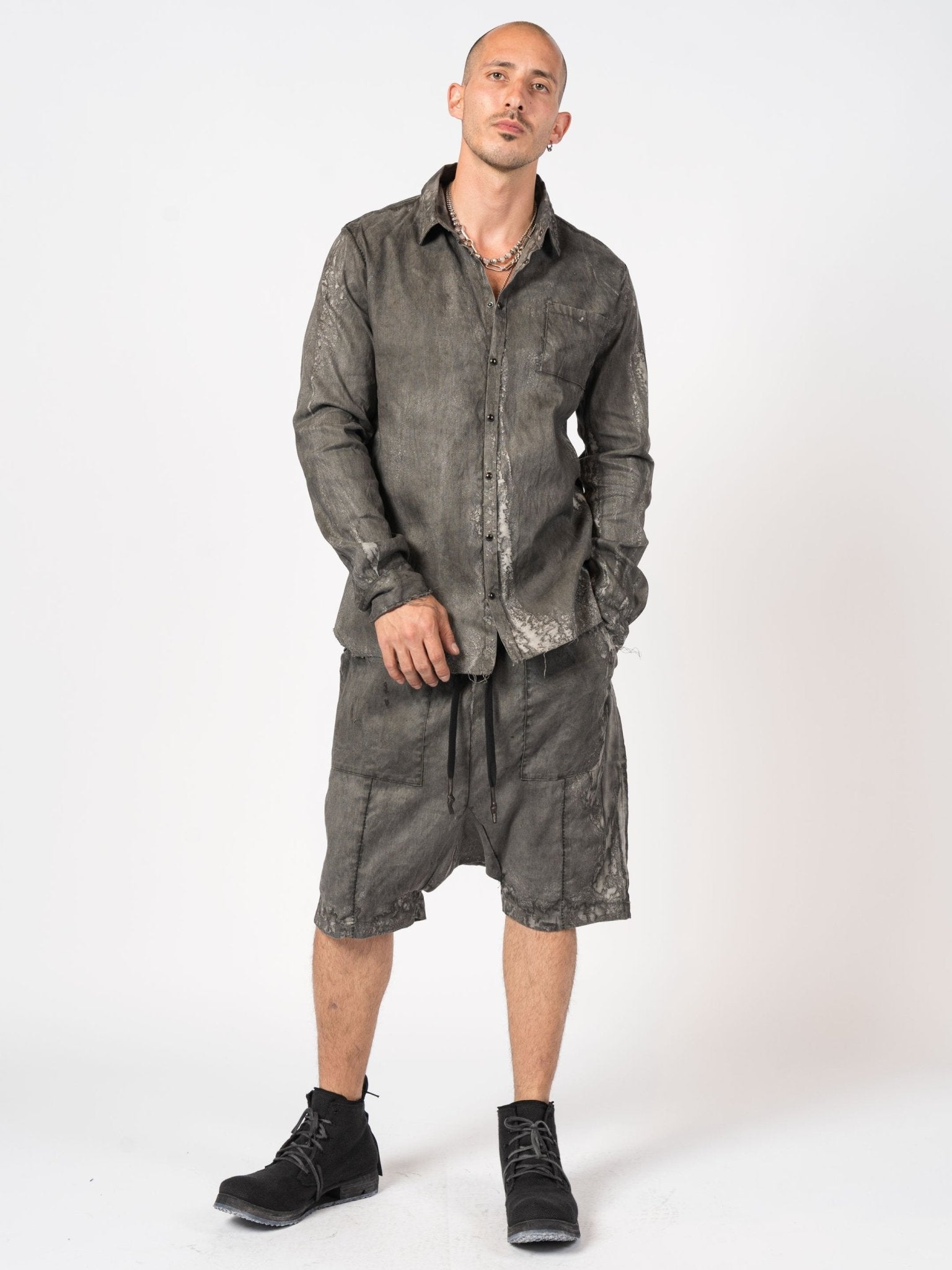 Distressed Linen Blend Shirt - by MD75