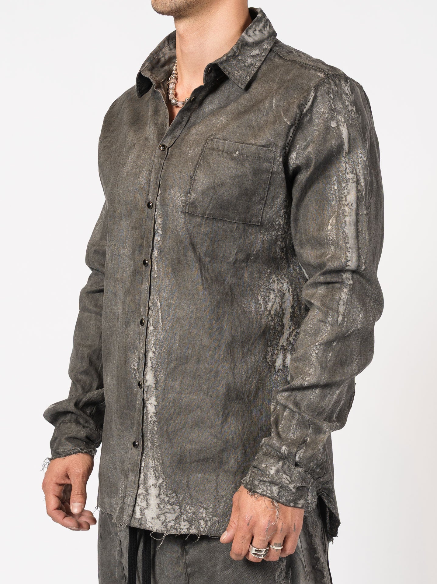 Distressed Linen Blend Shirt - by MD75
