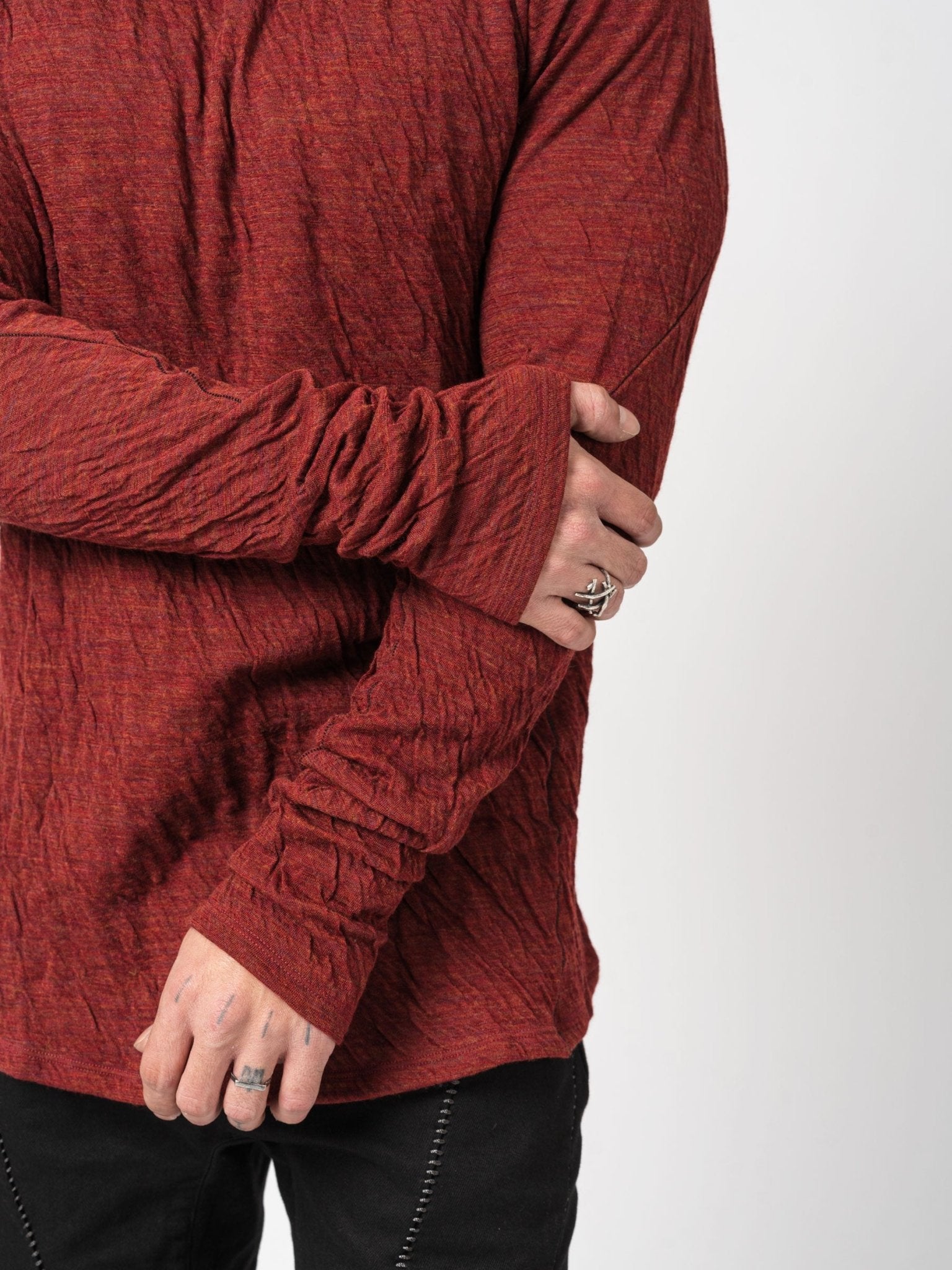 Double - Faced High - Neck Long Sleeve T-Shirt - by D.HYGEN